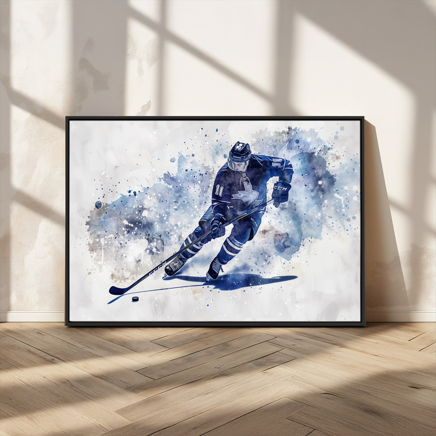 MGV-FC-36X24 - Hockey Player Wall Art Canvas Print - Sports-Inspired Watercolor Decor - Ready to Hang