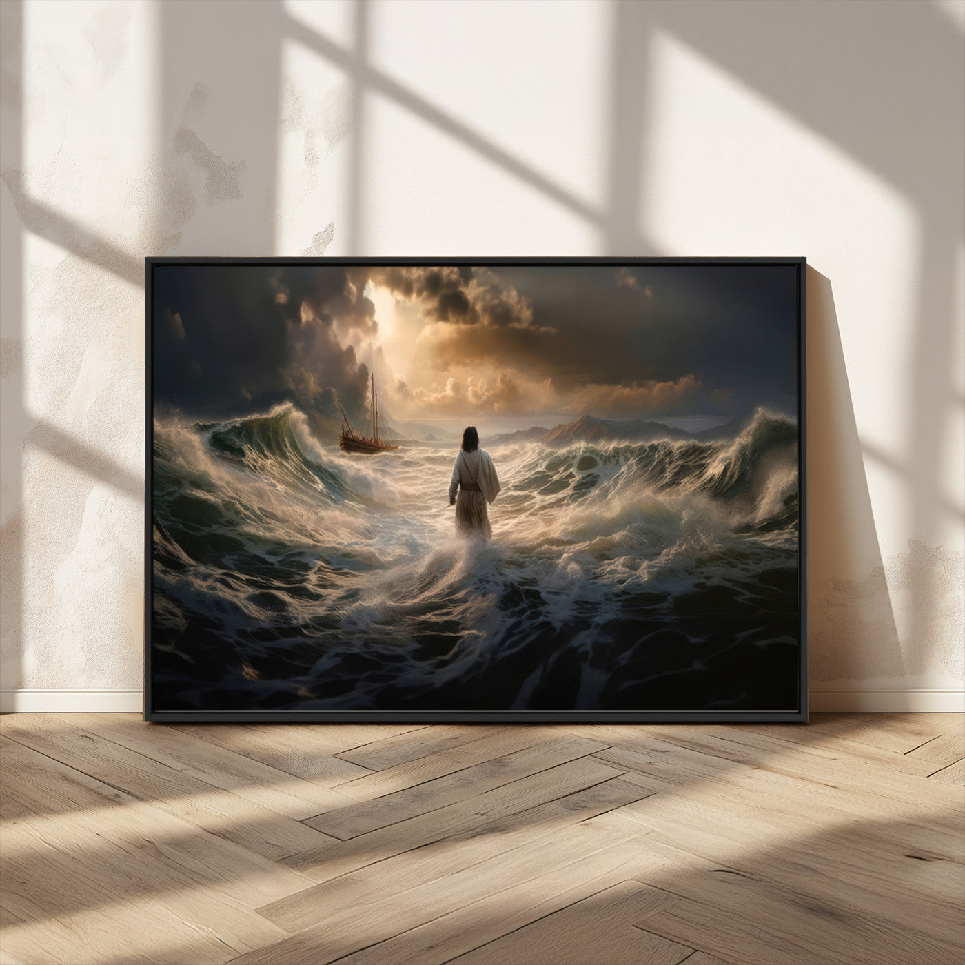 MGV-FC-36X24 - Jesus Walking on Water Wall Art Canvas Print - Religious Spiritual Decor - Jesus Wall Art Canvas