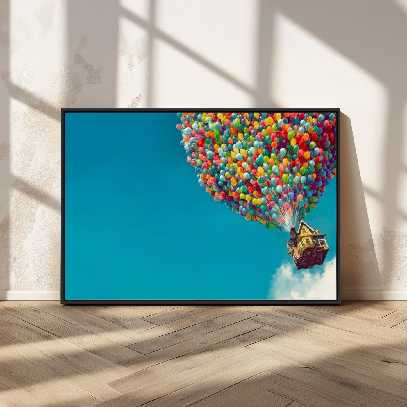 MGV-FC-36X24 - Carl Fredricksen, Up Movie Wall Art, Colorful Balloon House Art | Whimsical Wall Decor for Living