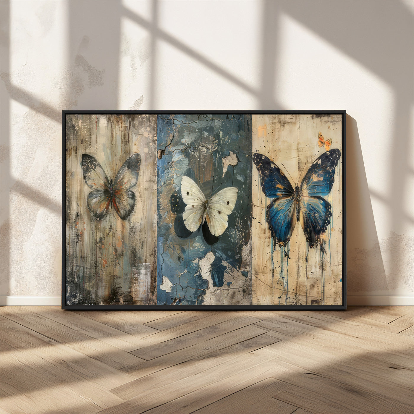 MGV-FC-36X24 - Butterfly Wall Art Trio | Vintage Butterfly Canvas Print | Ready to Hang Framed Artwork for