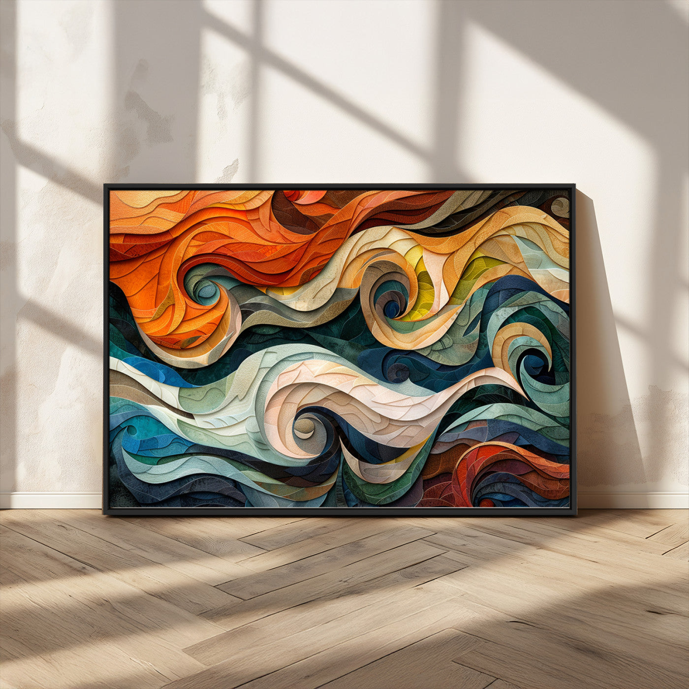 MGV-FC-36X24 - Abstract Wave Wall Art | Ready to Hang Framed Canvas Print | Vibrant Home Decor for Modern Spaces