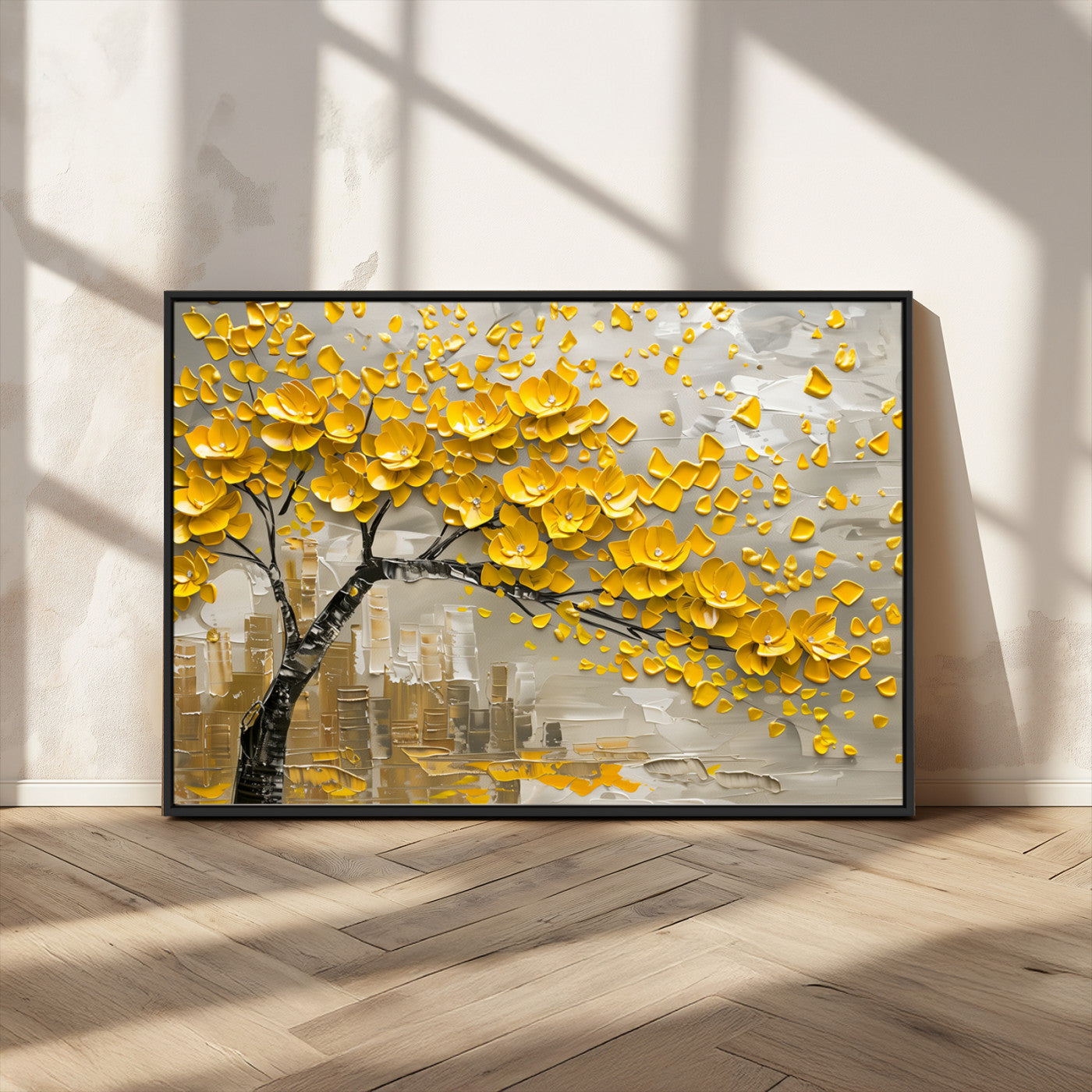 MGV-FC-36X24 - Yellow Blossom Tree Canvas Wall Art - Floral Abstract Modern Contemporary Artwork for Living Room or