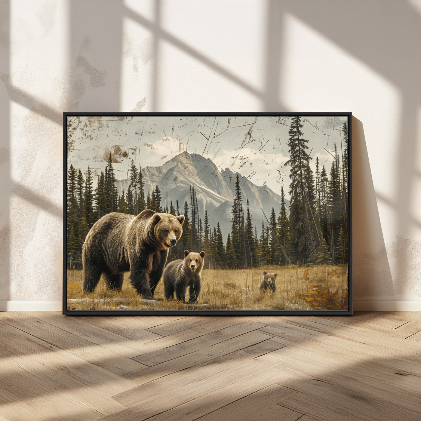 MGV-FC-36X24 - Rustic Grizzly 399 Bear Family Wall Art Canvas Print