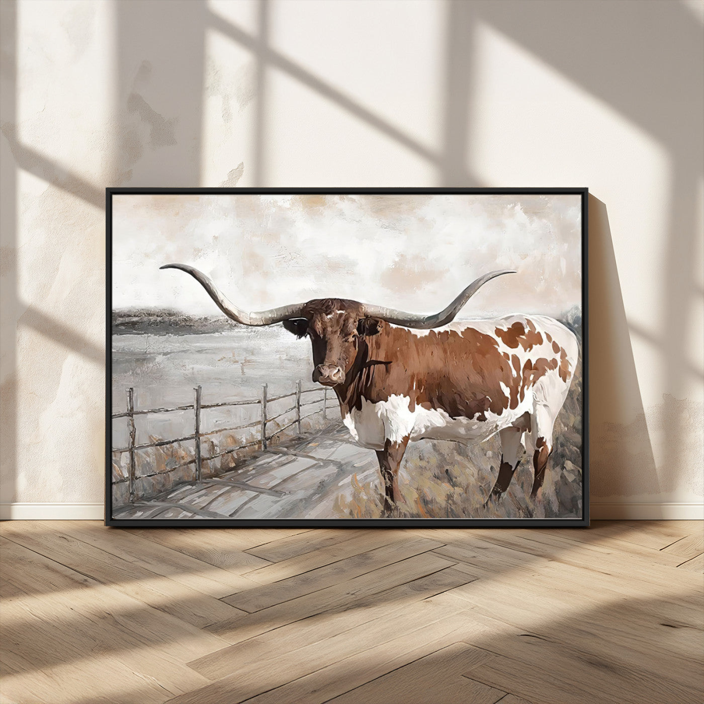 57340-MGV-CV-36X24-Vintage Texas Cow Wall Art Canvas Print, Rustic Longhorn Wall Art | Canvas Print for Farmhouse Decor