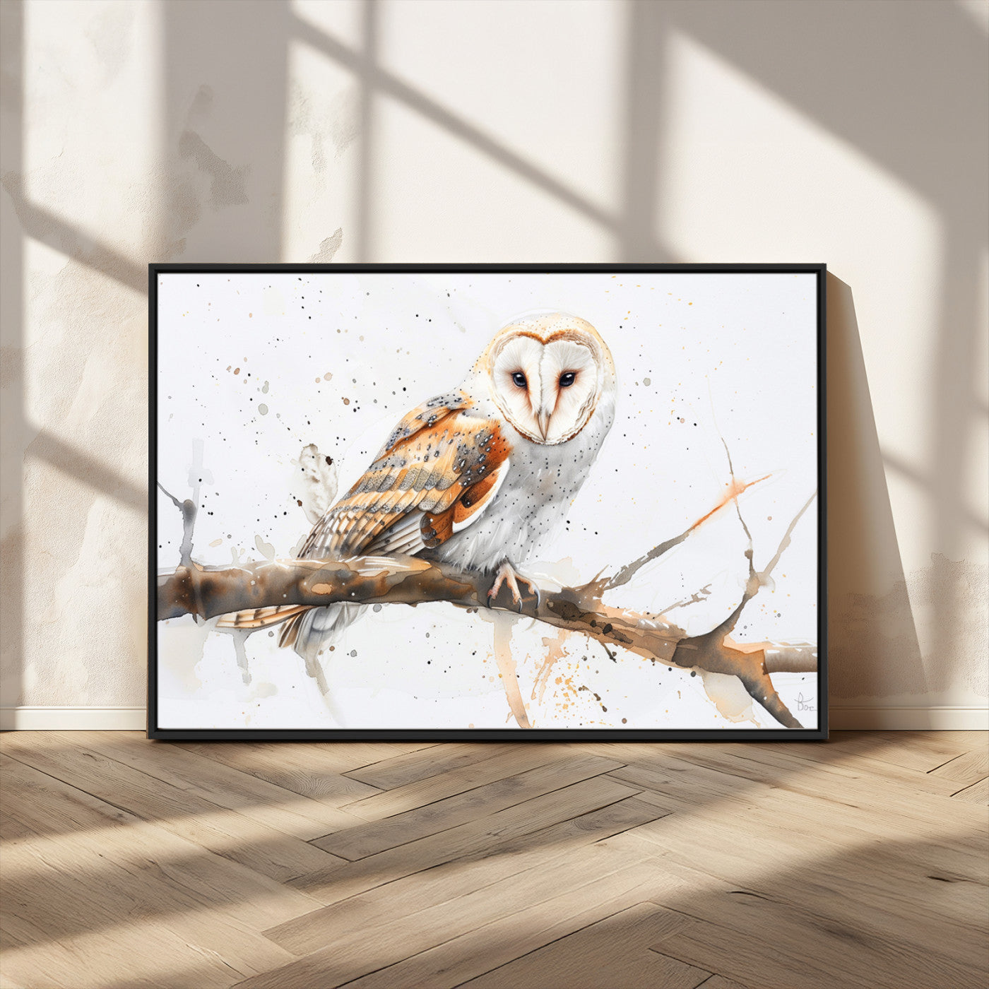 MGV-FC-36X24 - Barn Owl Wall Art on Branch | Stunning Canvas Print for Nature Lovers | Ready to Hang and Framed