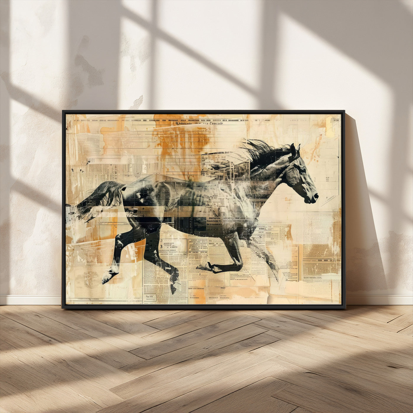 MGV-FC-36X24 - Chines Style Running Horse Western Wall Art | Farmhouse Wall Decor | Ready to Hang Framed Canvas