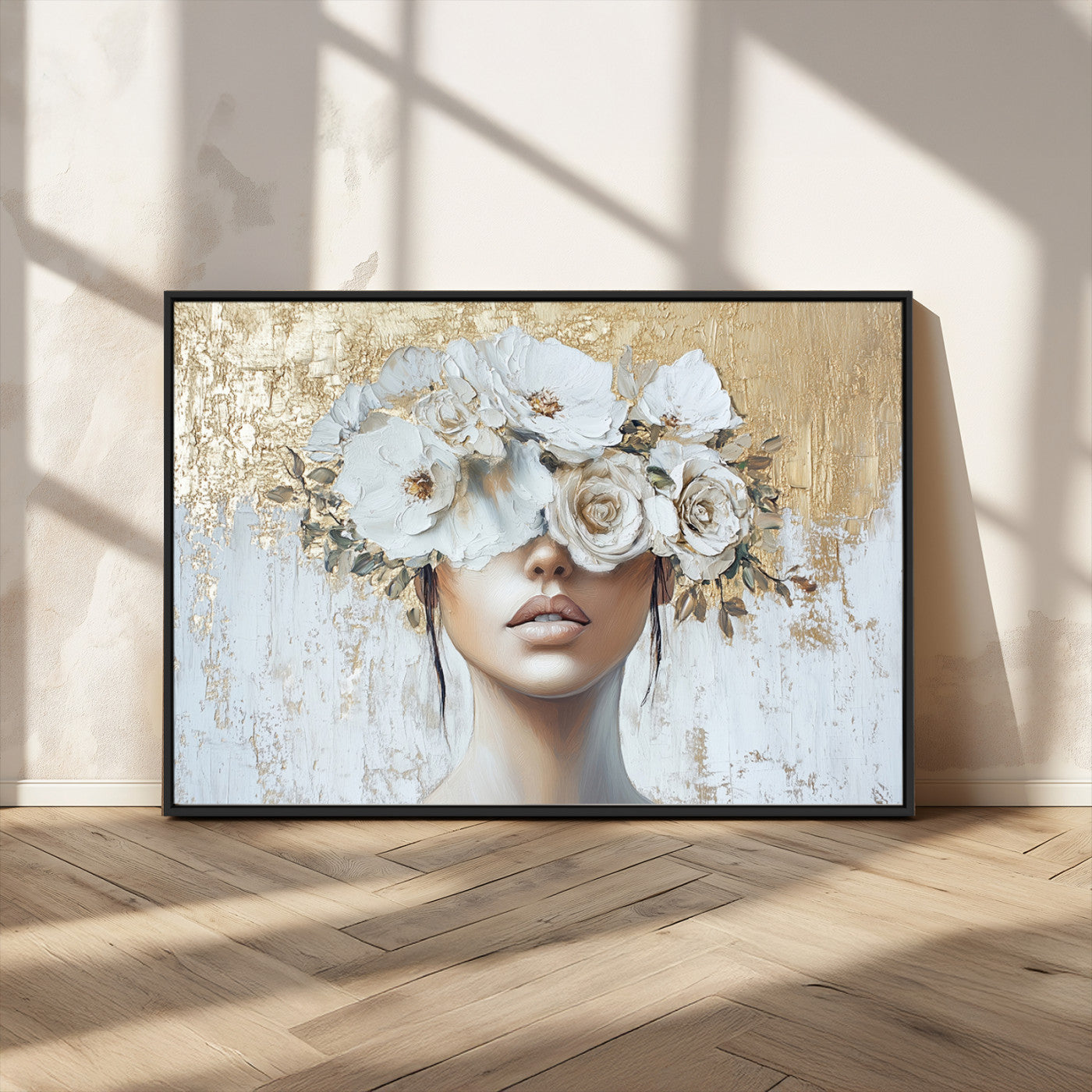 MGV-FC-36X24 - Golden Petal Wall Art - Canvas Print Flower Head Woman Painting Floral Woman Portrait Wall Decor,