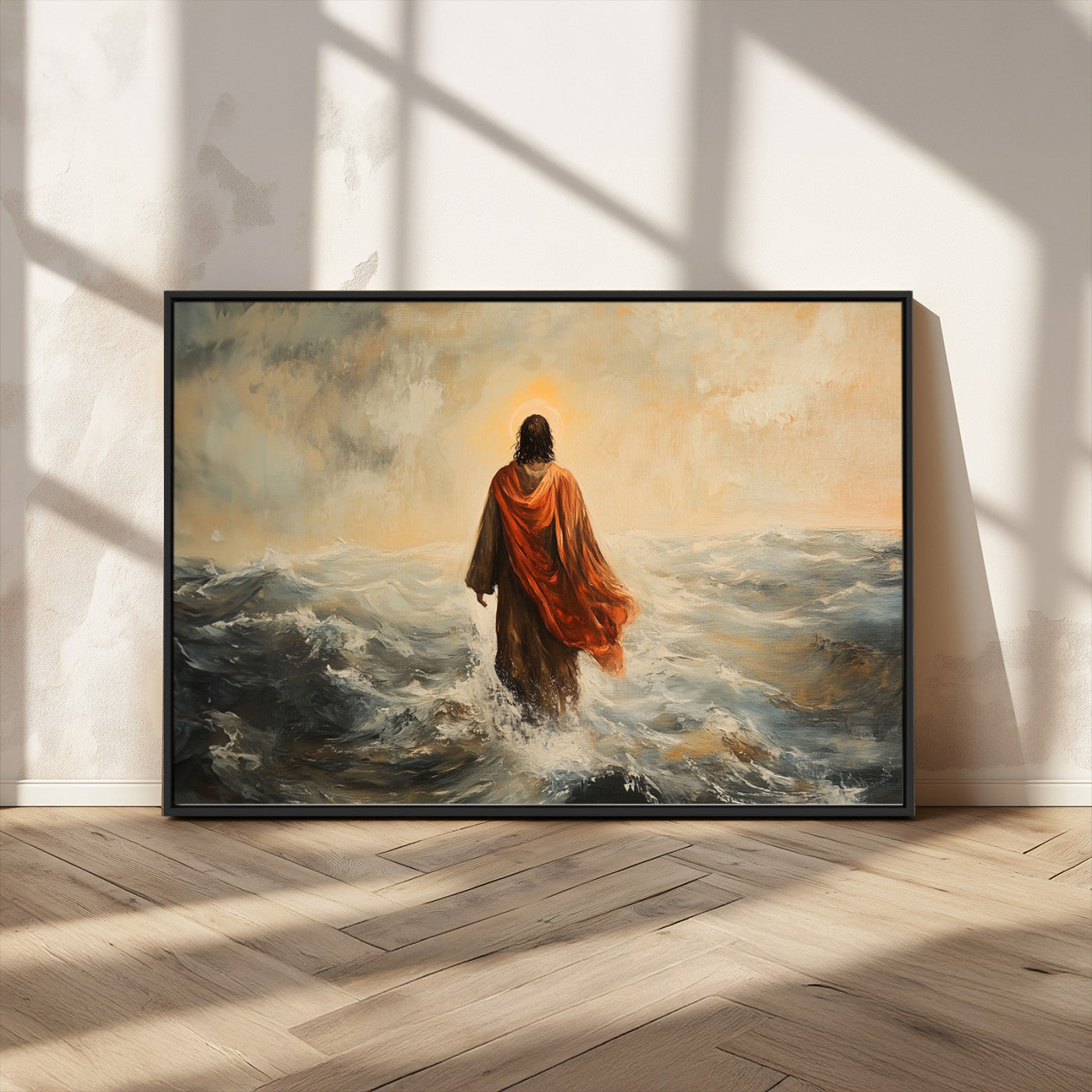 MGV-FC-36X24 - Jesus Walking on Water, Christian Wall Art, Jesus Christ Walking on Oil Painting Style Print