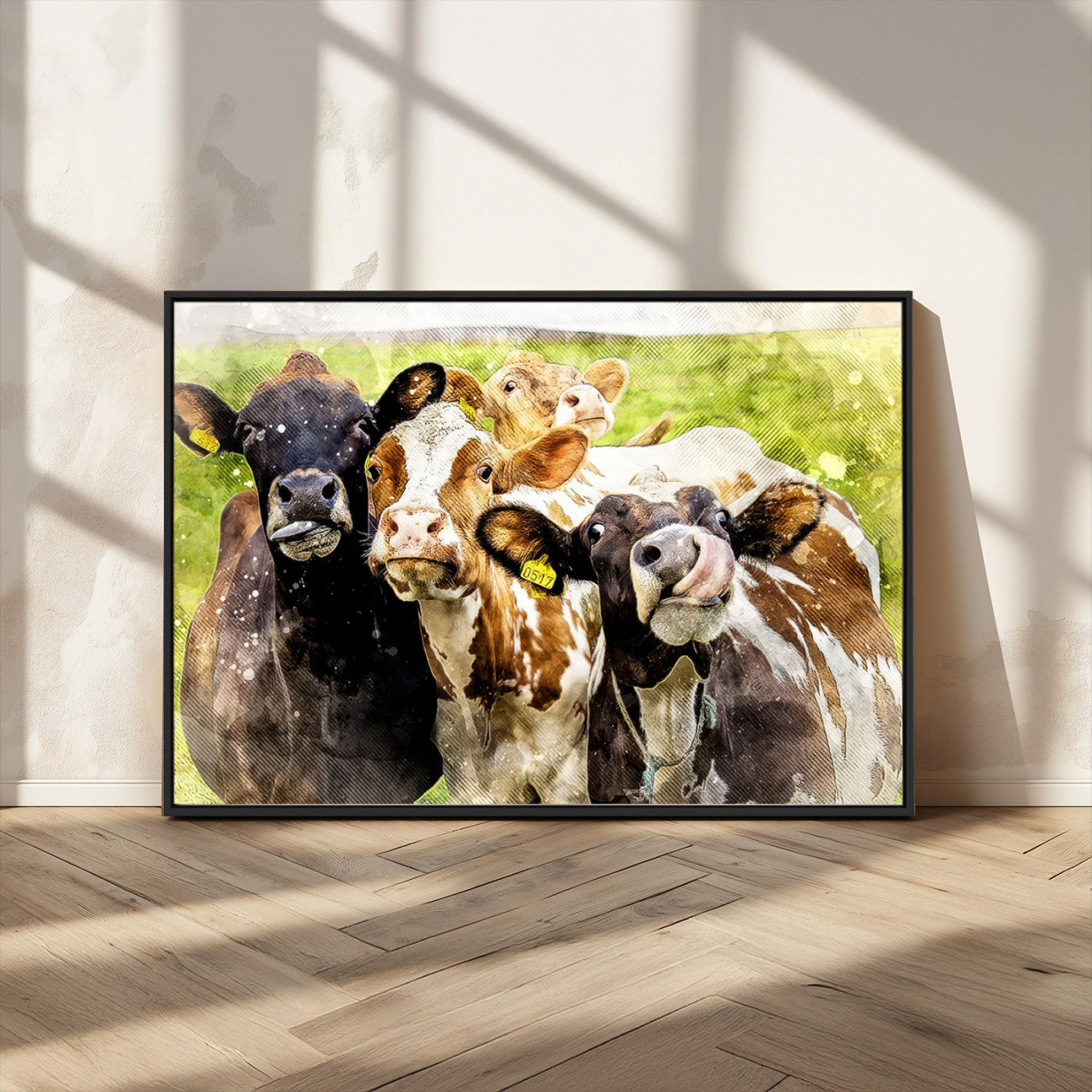 MGV-FC-36X24 - Curious Cows Farmhouse Wall Art | Ready to Hang and Framed Canvas Print | Rustic Farm Decor
