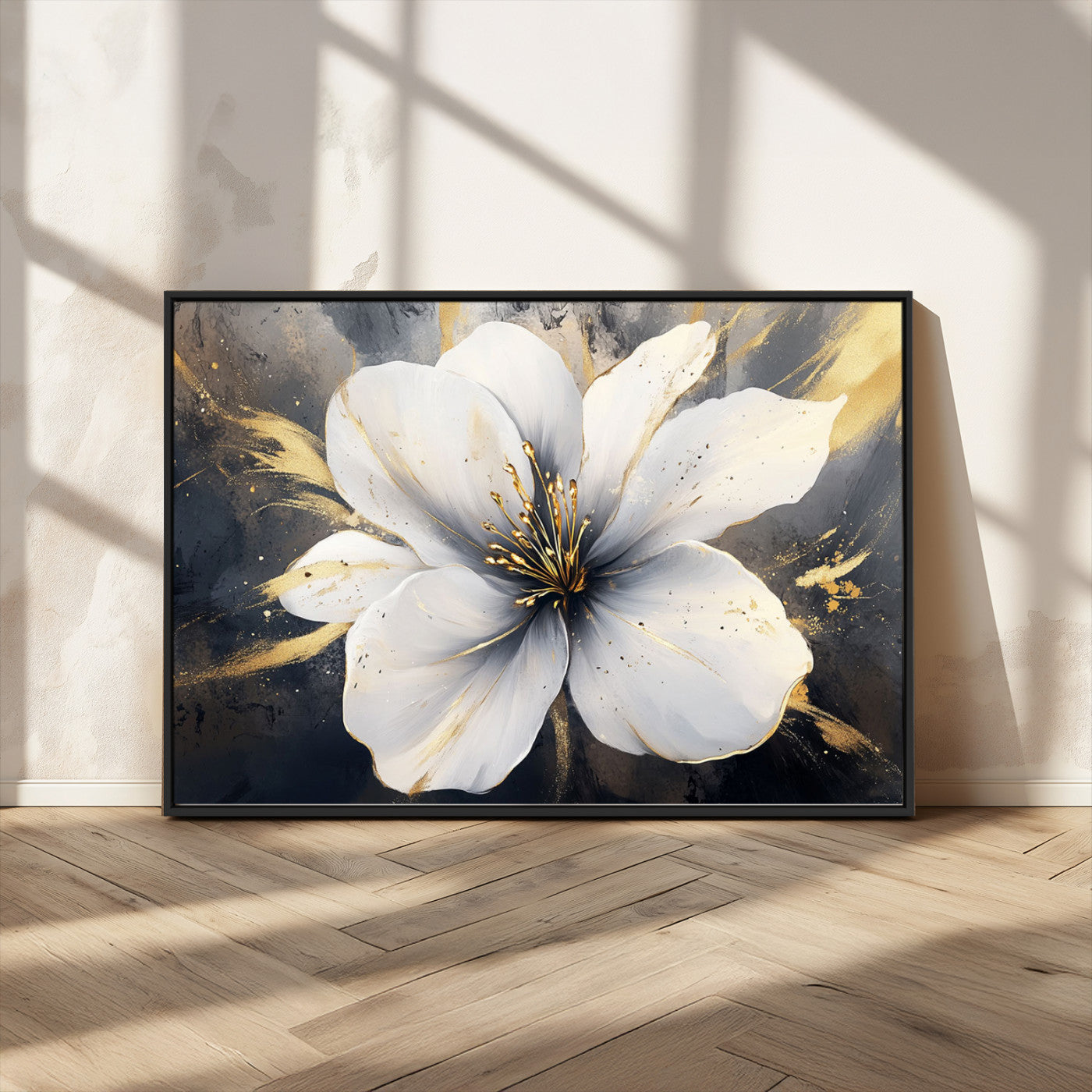 MGV-FC-36X24 - White Flower Wall Art Canvas Print | Ready to Hang | Abstract Floral Wall Decor | Elegant Bloom