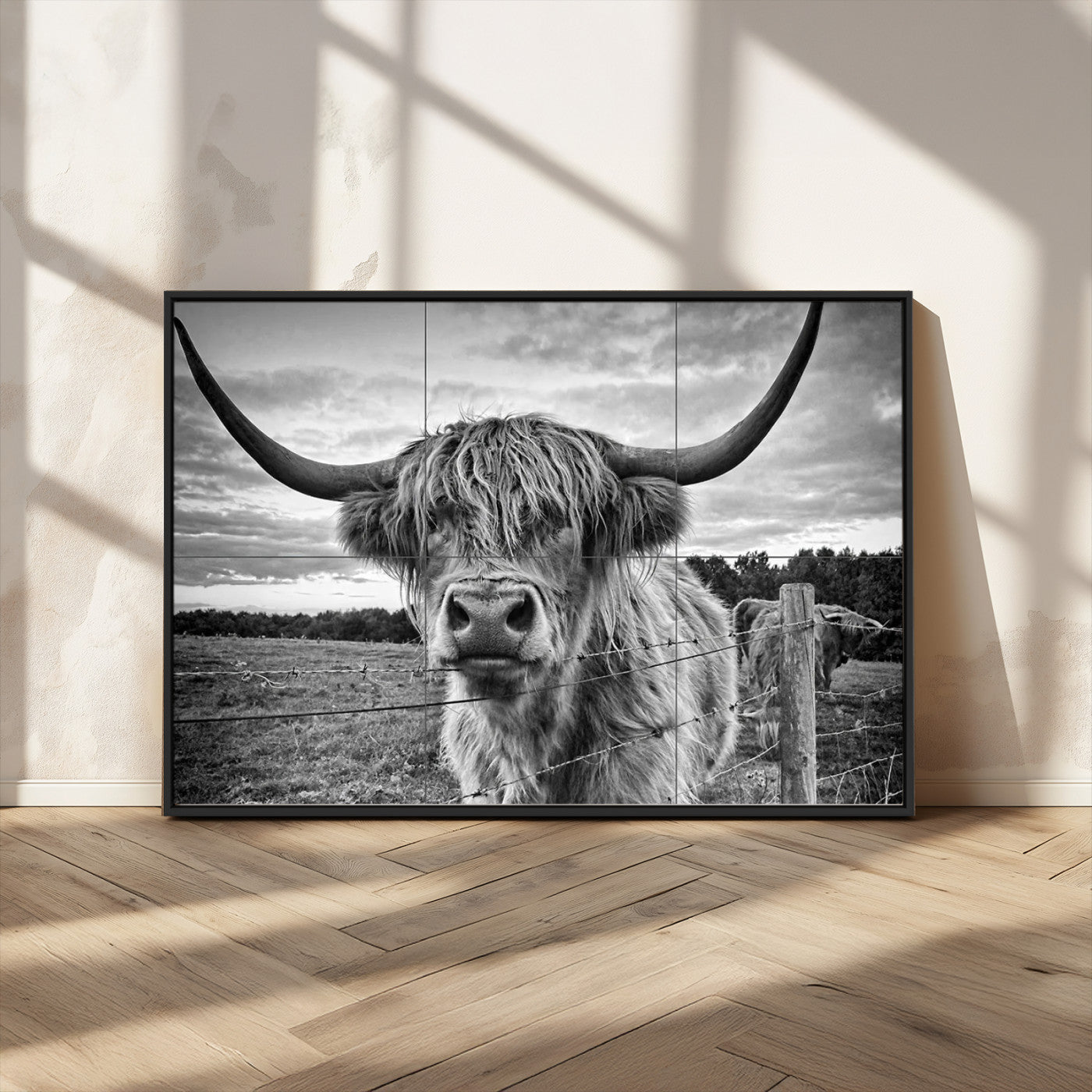 MGV-FC-36X24 - Scottish Highland Cow Wall Art Canvas Print | Ready to Hang and Framed | Rustic Farmhouse Decor