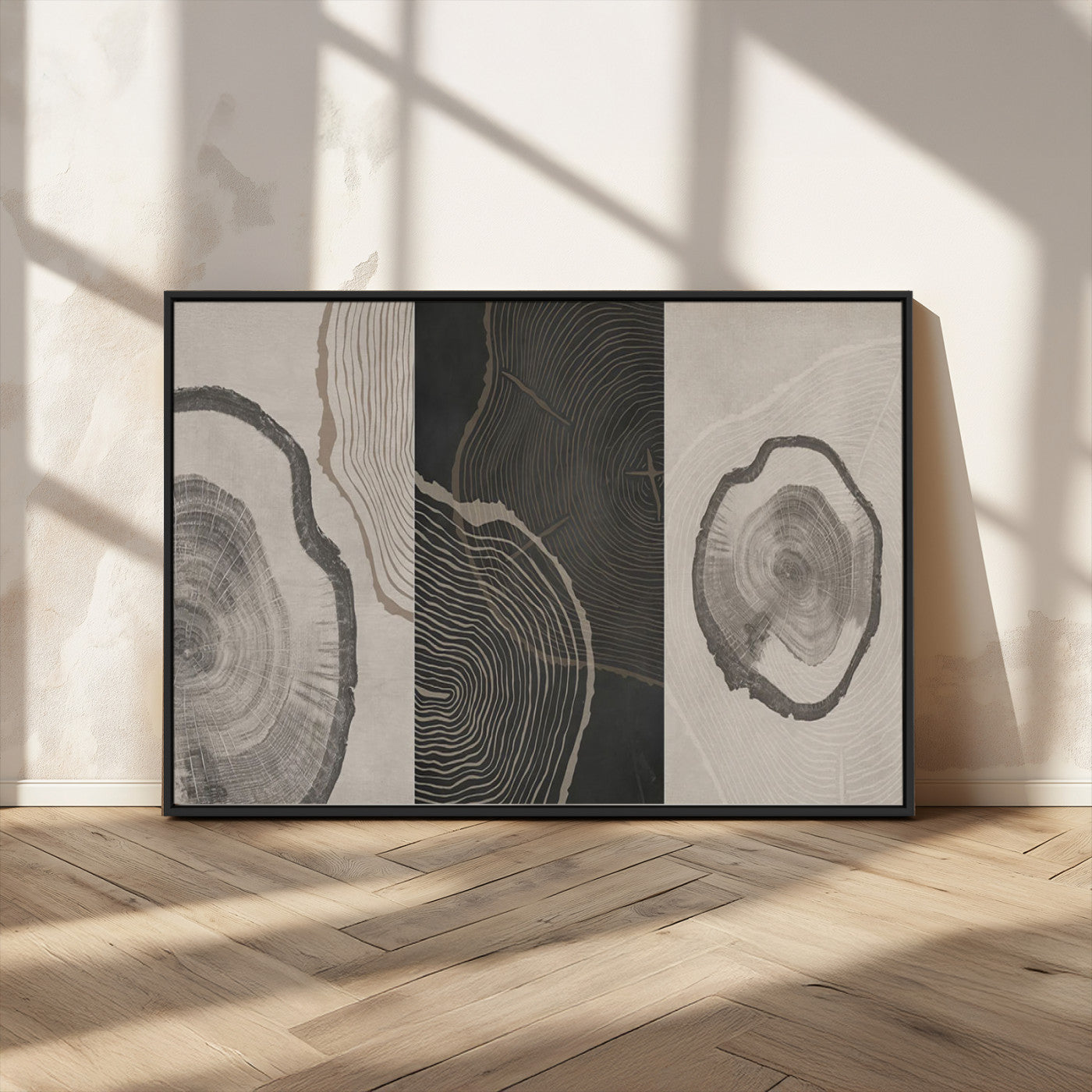 MGV-FC-36X24 - Modern Abstract Tree Ring Canvas Art Set | 3 Panel Large Tree Ring Design for Living Room, Office,