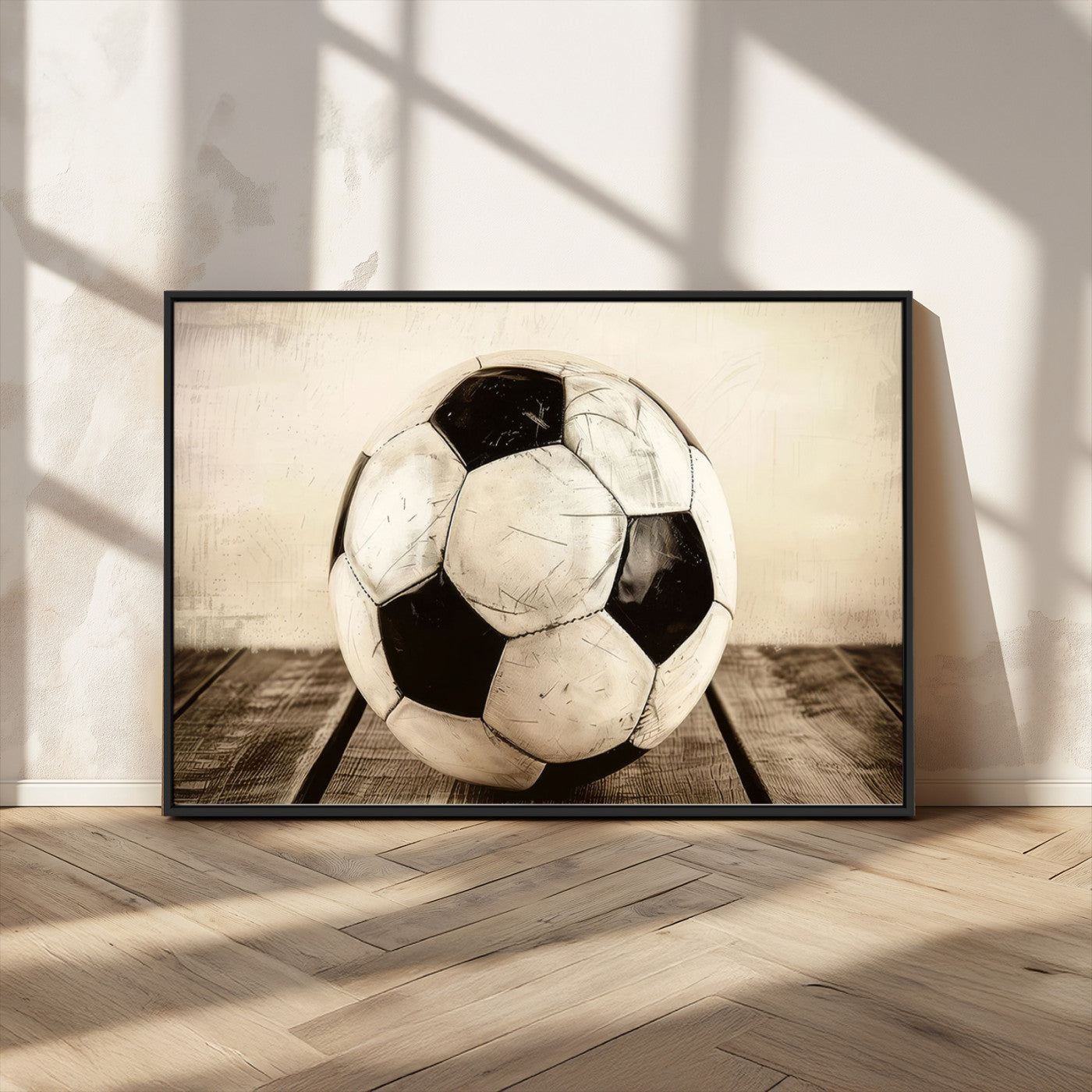 MGV-FC-36X24 - Vintage Soccer Ball Wall Decor Canvas Art – 3-Panel Soccer Wall Decor, Framed and Ready to Hang