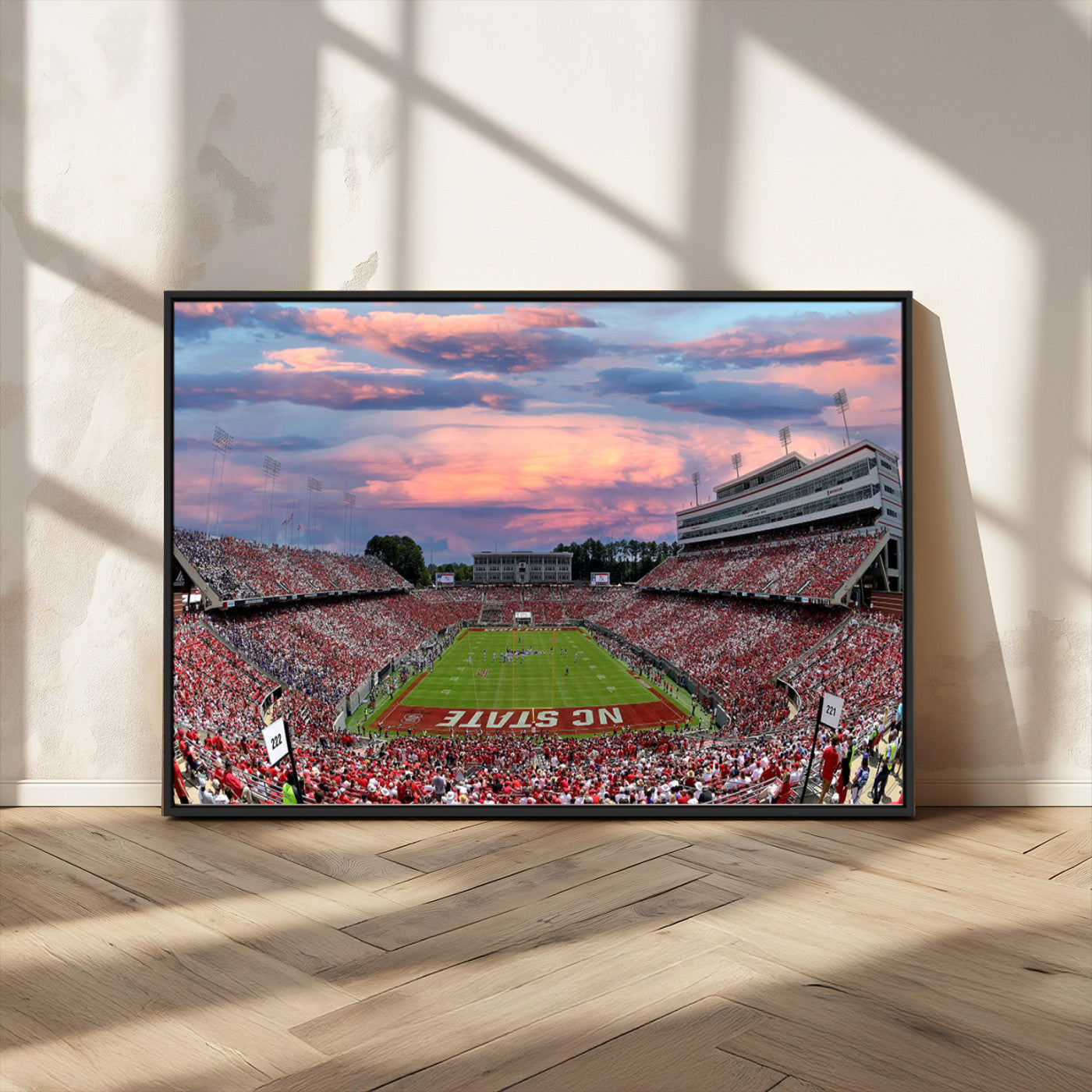 MGV-FC-36X24 - Carter-Finley Stadium Art Sunset Game Triple Canvas Wall Art - NC State Wolfpack Football Match