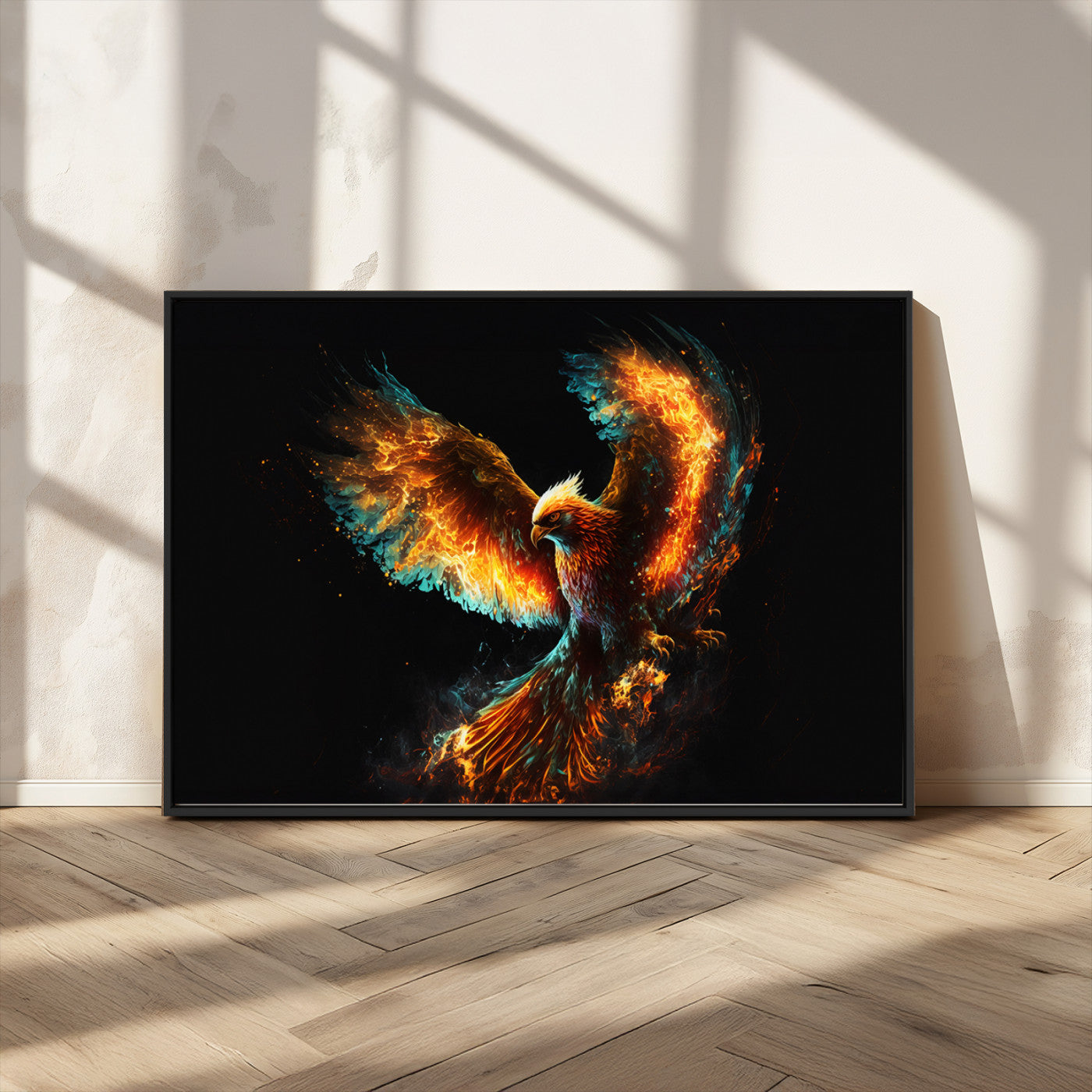 MGV-FC-36X24 - Fiery Phoenix Canvas Print | Ready to Hang Wall Art | Bold Fantasy Decor for Living Room | Majestic