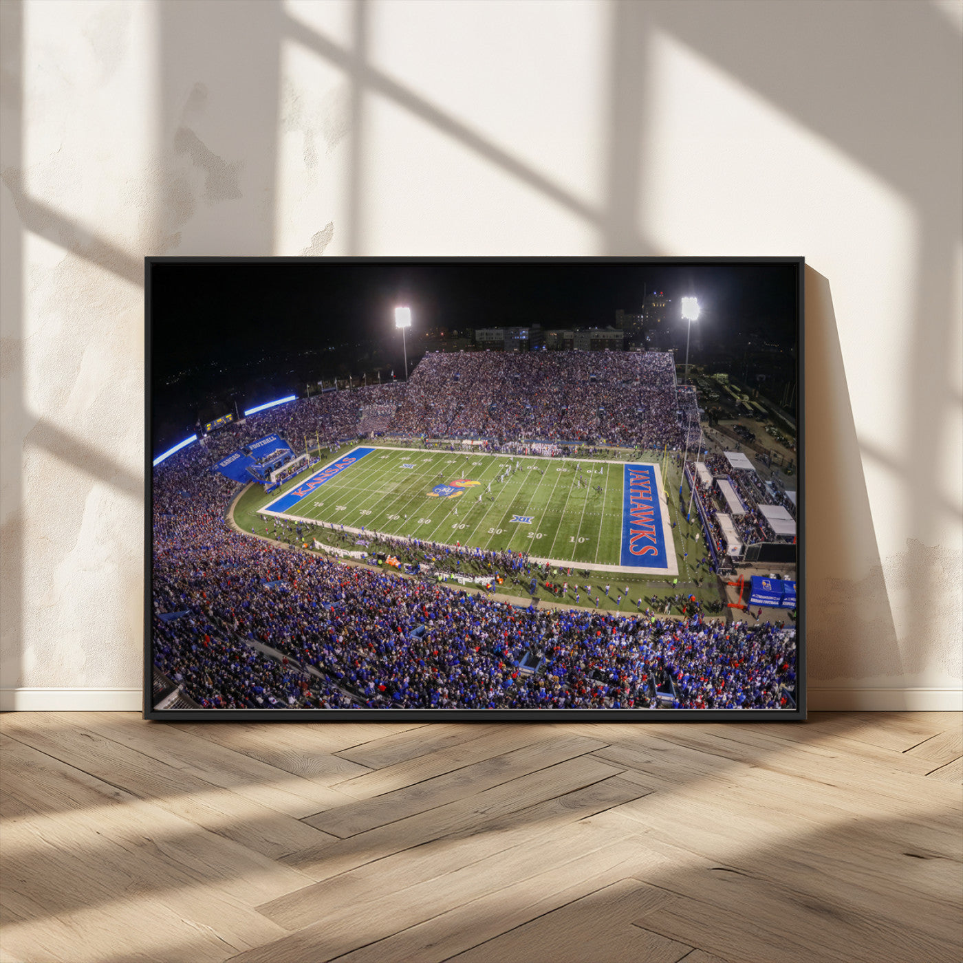 MGV-FC-36X24 - University of Kansas Jayhawks Football Team Print - Lawrence Kansas Memorial Stadium Wall Art Canvas