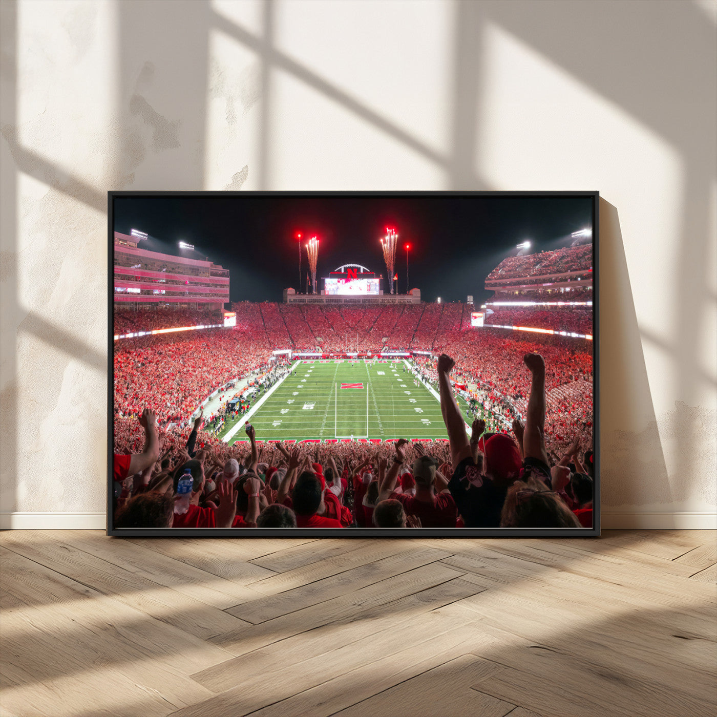 MGV-FC-36X24 - University of Nebraska Cornhuskers Football Team Print - Lincoln Memorial Stadium Wall Art Canvas