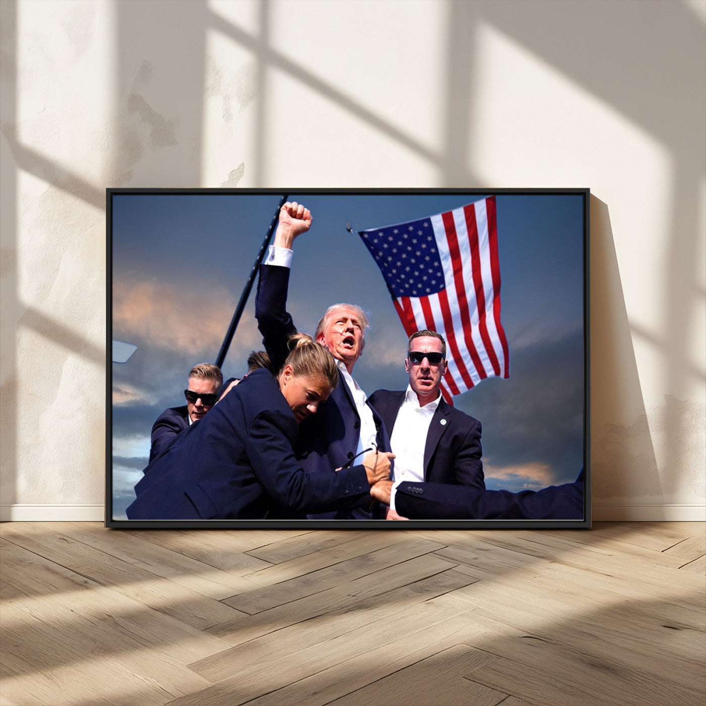 MGV-FC-36X24 - Donald Trump Assassination Attempt Wall Art Print, Trump Historic Footage - Iconic Reaction by Trump