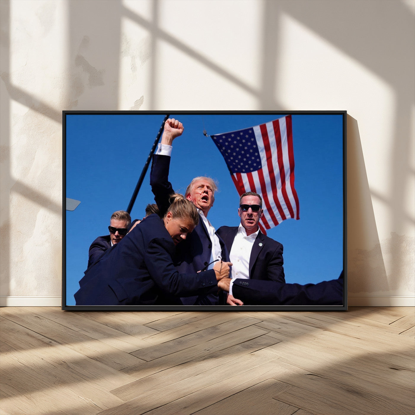 MGV-FC-36X24 - Donald Trump Assassination Attempt Wall Art Print, Trump Historic Footage - Iconic Reaction by Trump