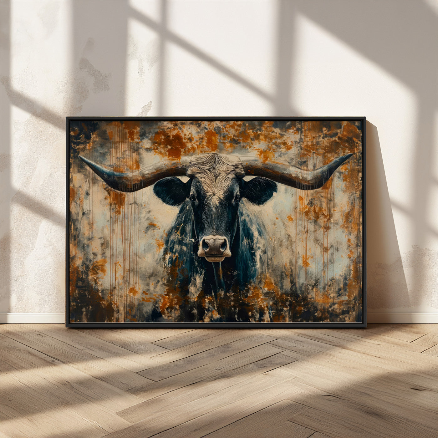 MGV-FC-36X24 - Abstract Longhorn Bull Wall Art | Rustic Western Wall Decor | Framed and Ready to Hang | Ideal for