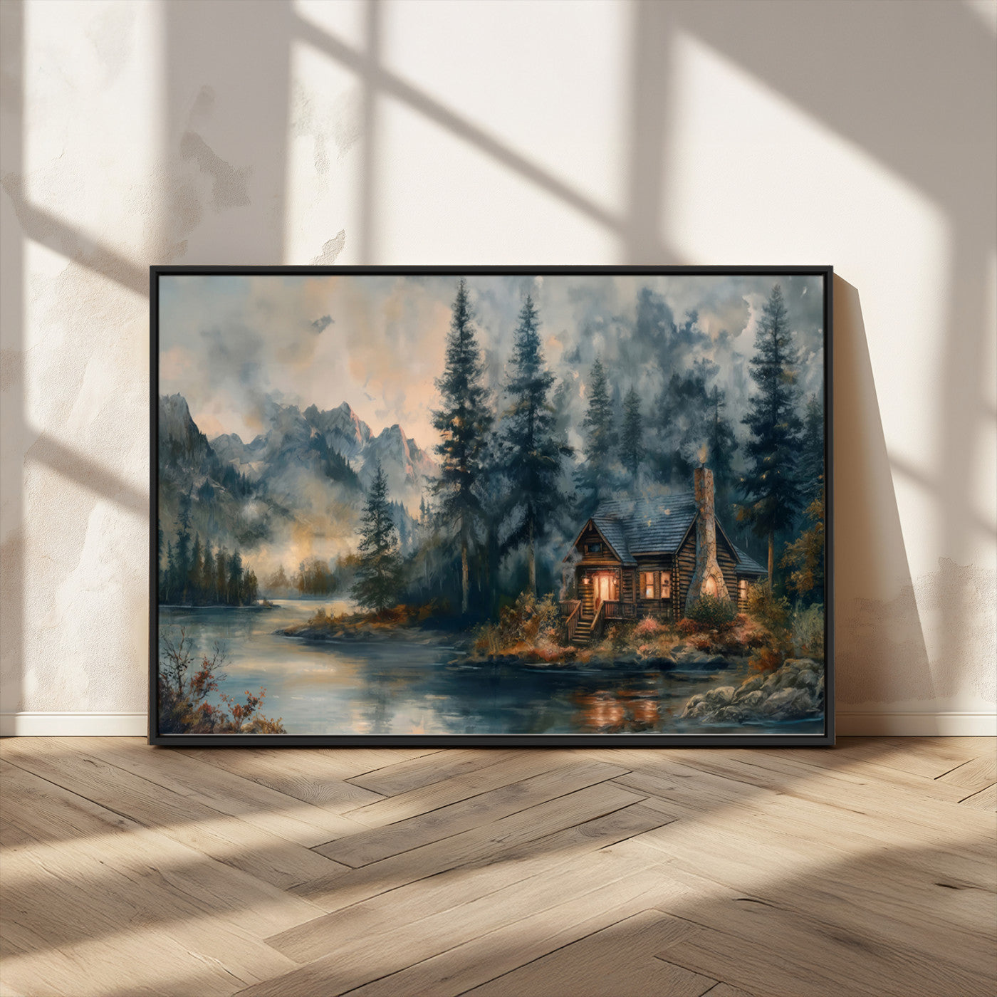 MGV-FC-36X24 - Rustic Cabin Woods Wall Art Print | Lake in a Forest Canvas Print | Cabin, Lodge, and Farmhouse