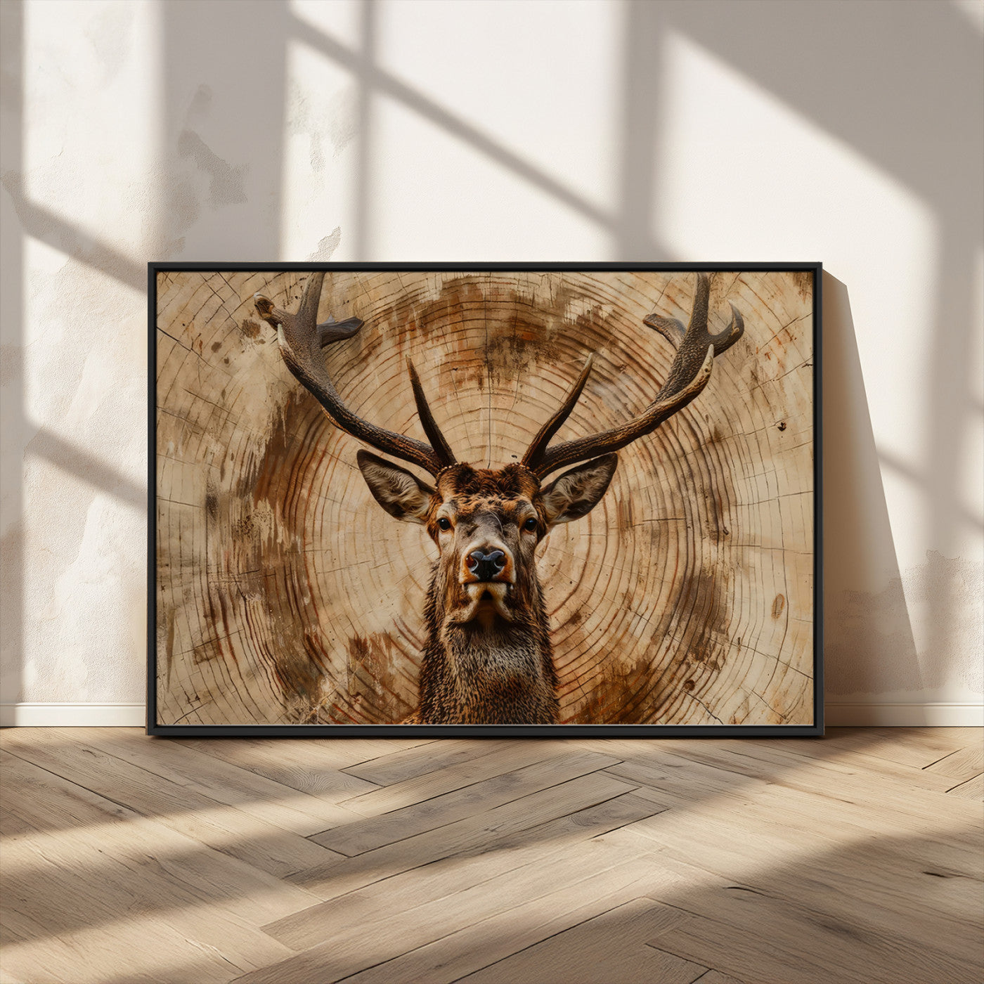 MGV-FC-36X24 - Wood Abstract Deer Wall Art | Rustic Wildlife Canvas Print | Ready to Hang Stag Head Triptych for