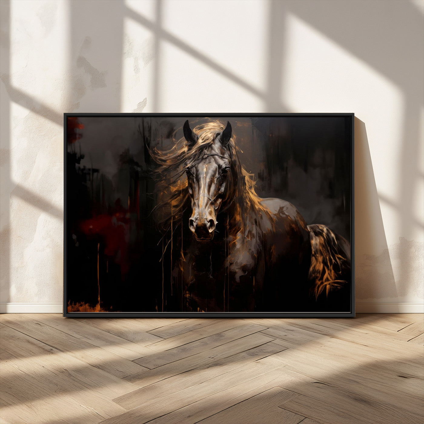 MGV-FC-36X24 - Abstract Black Horse Canvas Print for Farmhouse Wall Art | Abstract Equine Wall Art | Western Decor