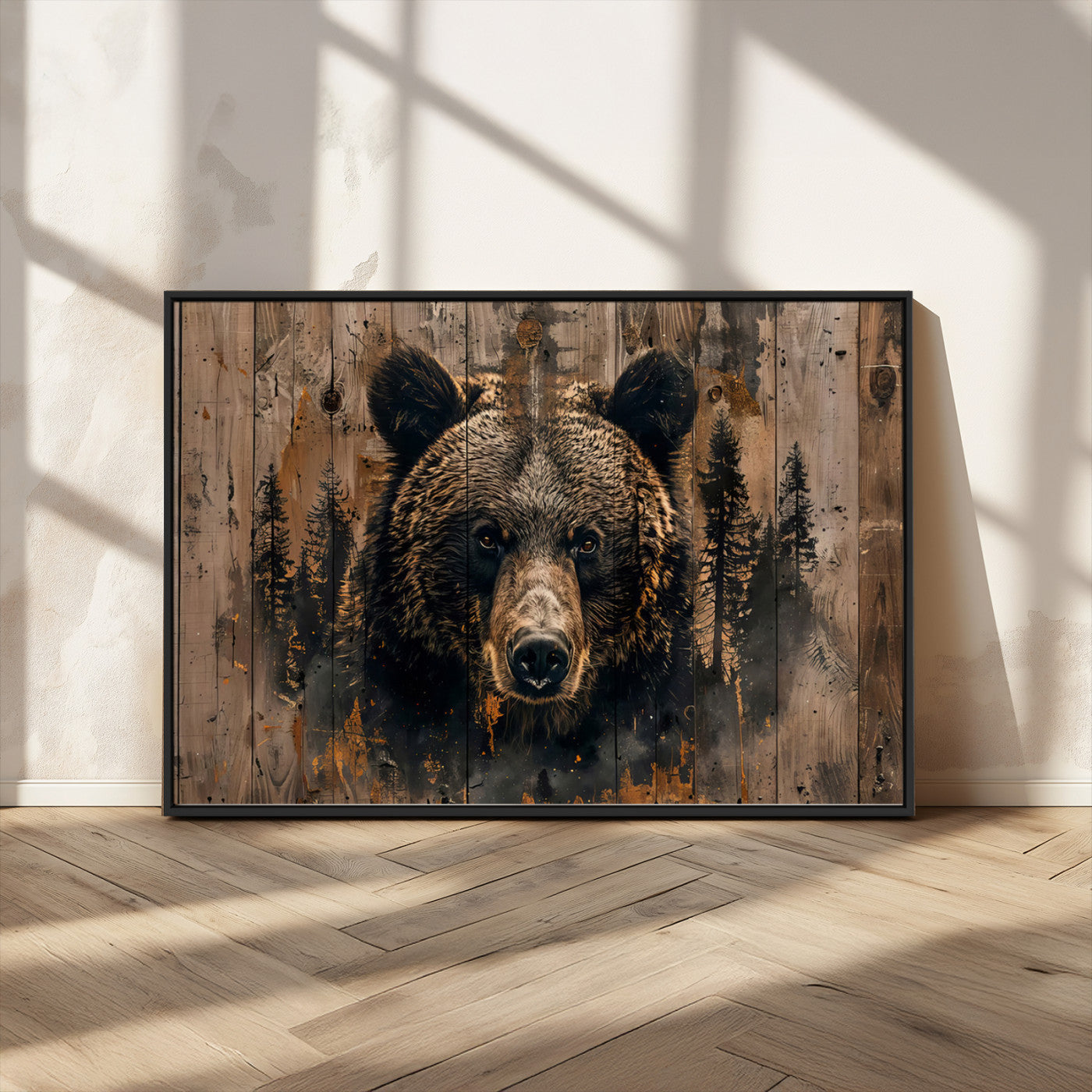 MGV-FC-36X24 - Rustic Grizzly 399 Wall Art | Triptych Canvas Print | Rustic Cabin Wall Decor | Perfect for