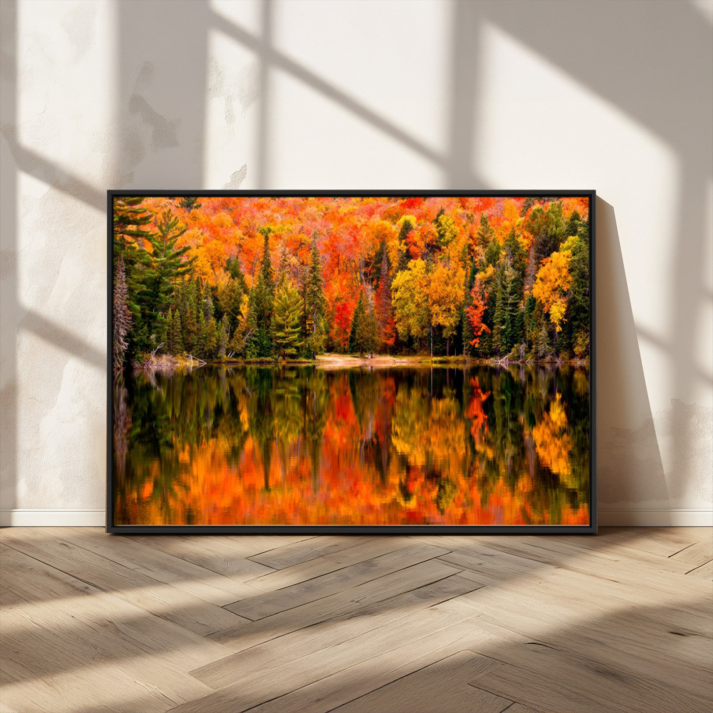 MGV-FC-36X24 - Forest Reflection Art | Autumn Forest Reflection Wall Art | Triptych Canvas Print | Vibrant Fall