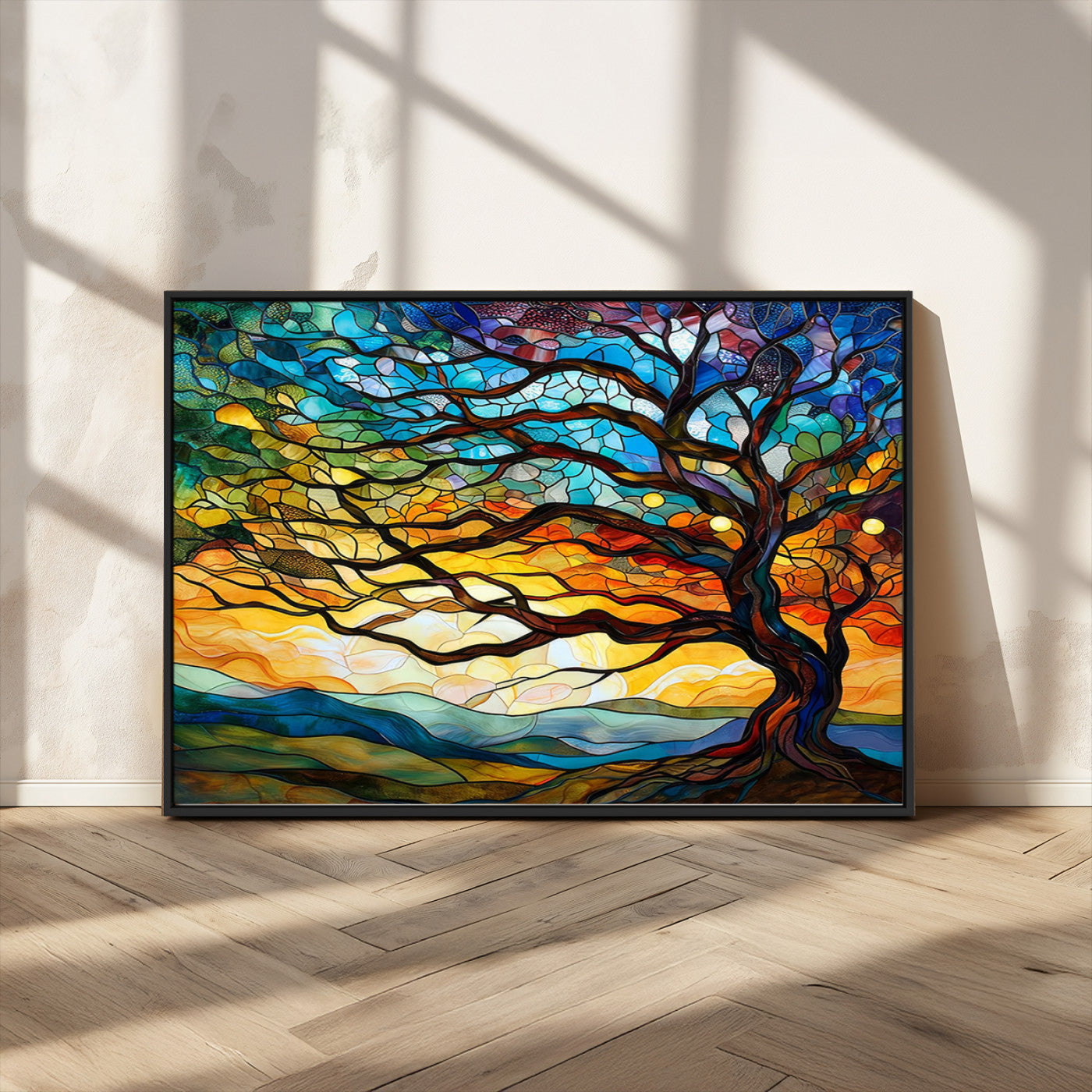 MGV-FC-36X24 - Vibrant Mosaic Tree of Life Wall Art | Stained Glass Style Canvas Print | Ready to Hang Artistic