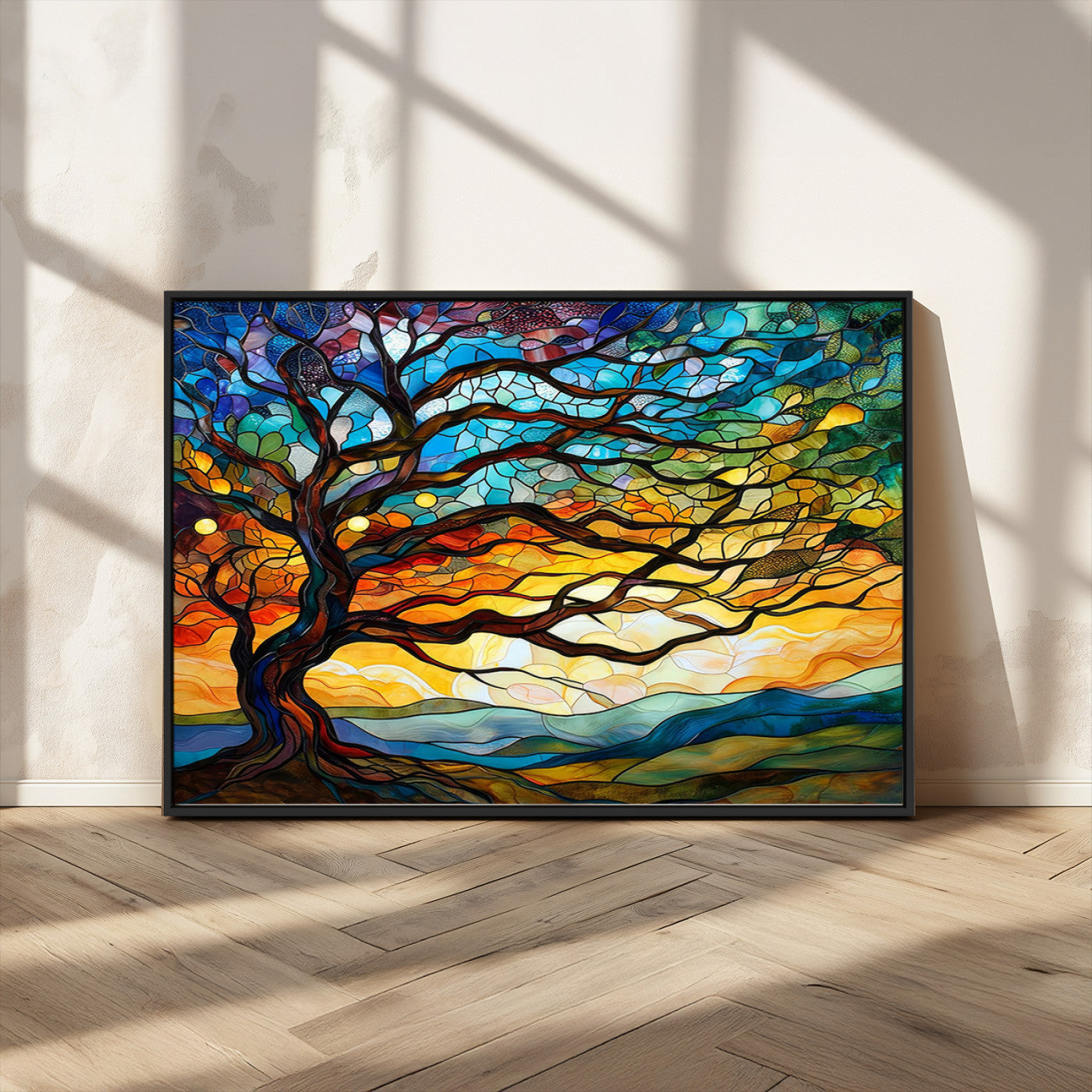 MGV-FC-36X24 - Mosaic Tree Wall Art | Ready to Hang Stained Glass Style Canvas Print | Farmhouse Wall Decor, Cabin