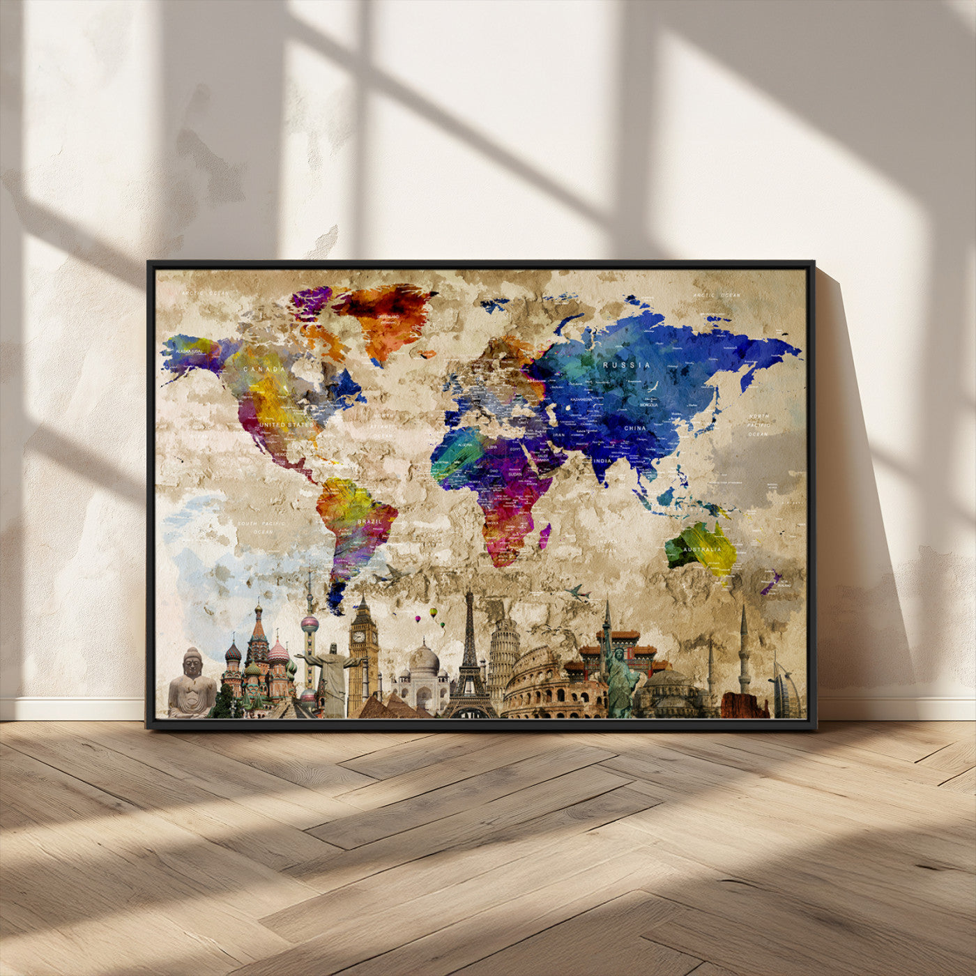 MGV-FC-36X24 - Push Pin World Map Canvas Print – Framed Wall Art for Couples to Track Their Travels – Anniversary