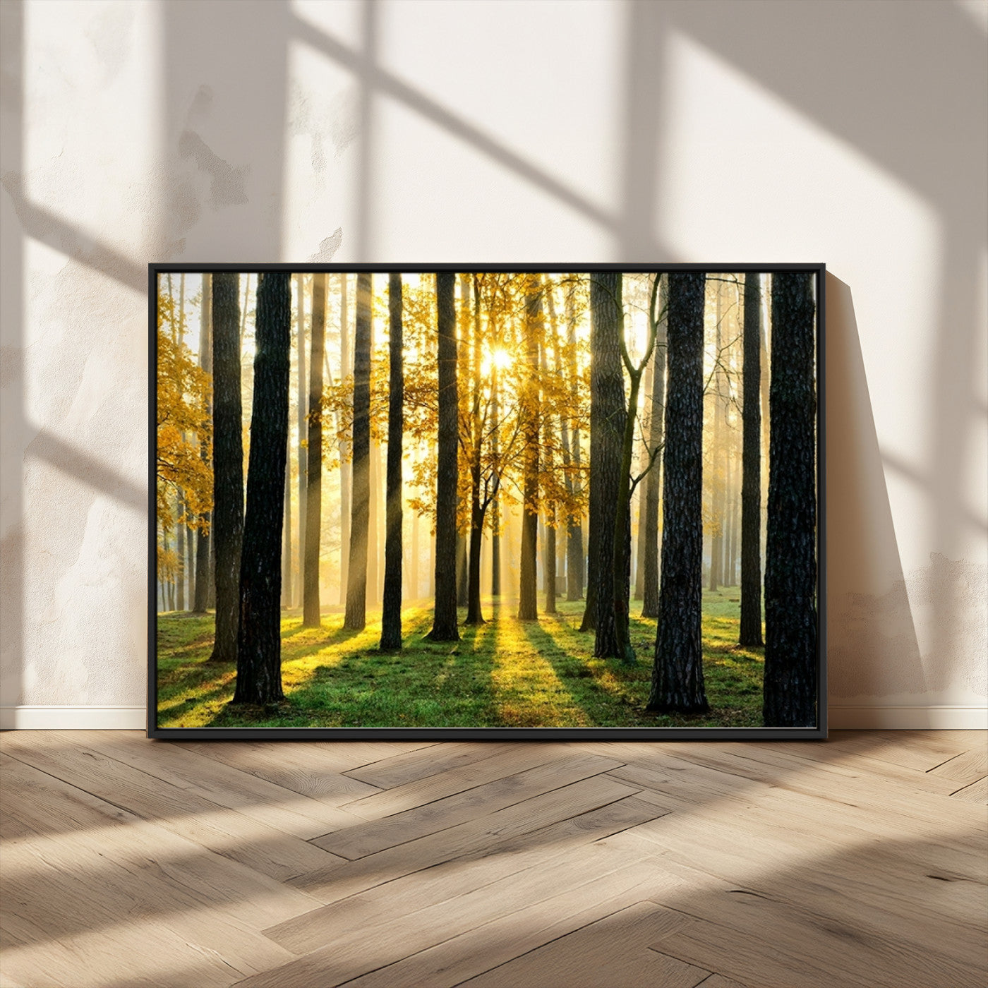 MGV-FC-36X24 - Sunlit Forest Wall Art Canvas Print - Large Framed Woodland Wall Art for Home or Office Decor,