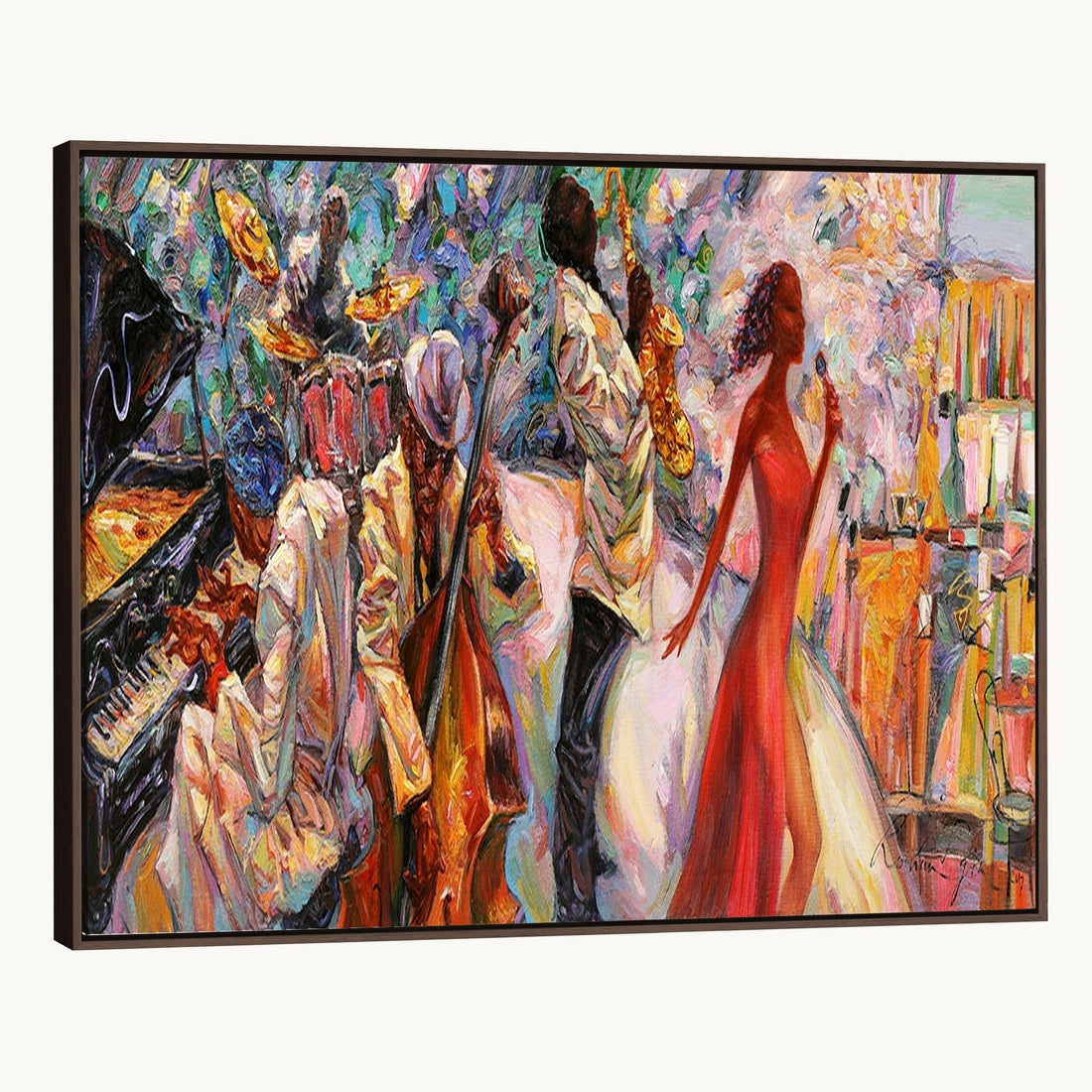 Afro American Jazz Band Canvas Wall Art | 3 Panel Music Studio Decor