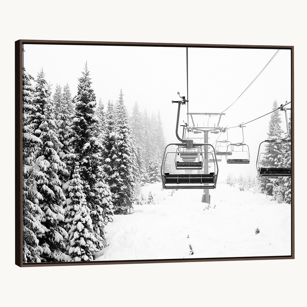 Ski Wall Art | Ski Lift Canvas Print with Snow Covered Spruce Trees, Winter Ski Resort Wall Art