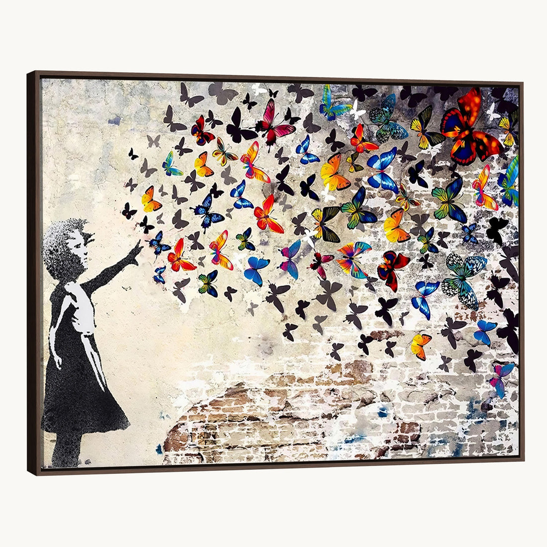 Banksy Graffiti Wall Art Canvas Print, Girl Releasing Vibrant Butterflies