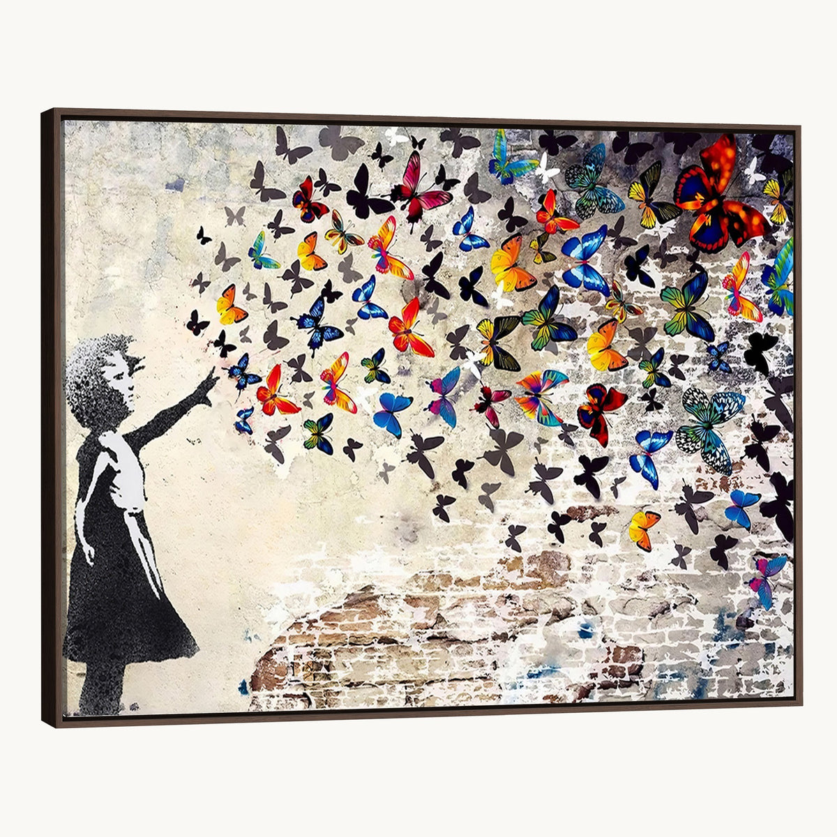 97895-MGV-CV-24X16 - Banksy Graffiti Wall Art Canvas Print, Girl Releasing Vibrant Butterflies