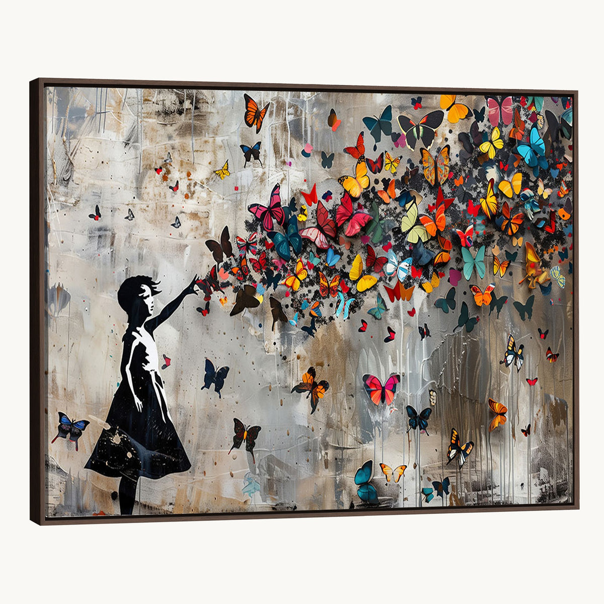 51446D-MGV-CV-24X16 - Banksy Butterfly Girl Wall Art | Modern Graffiti Canvas Print, Street Art Decor
