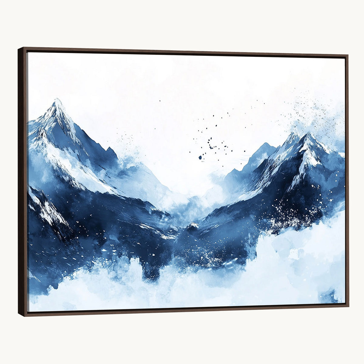 93536-_Poster-30x20 - Abstract Deep Blue Mountain Wall Art Canvas Print, Snowy Blue and White Landscape