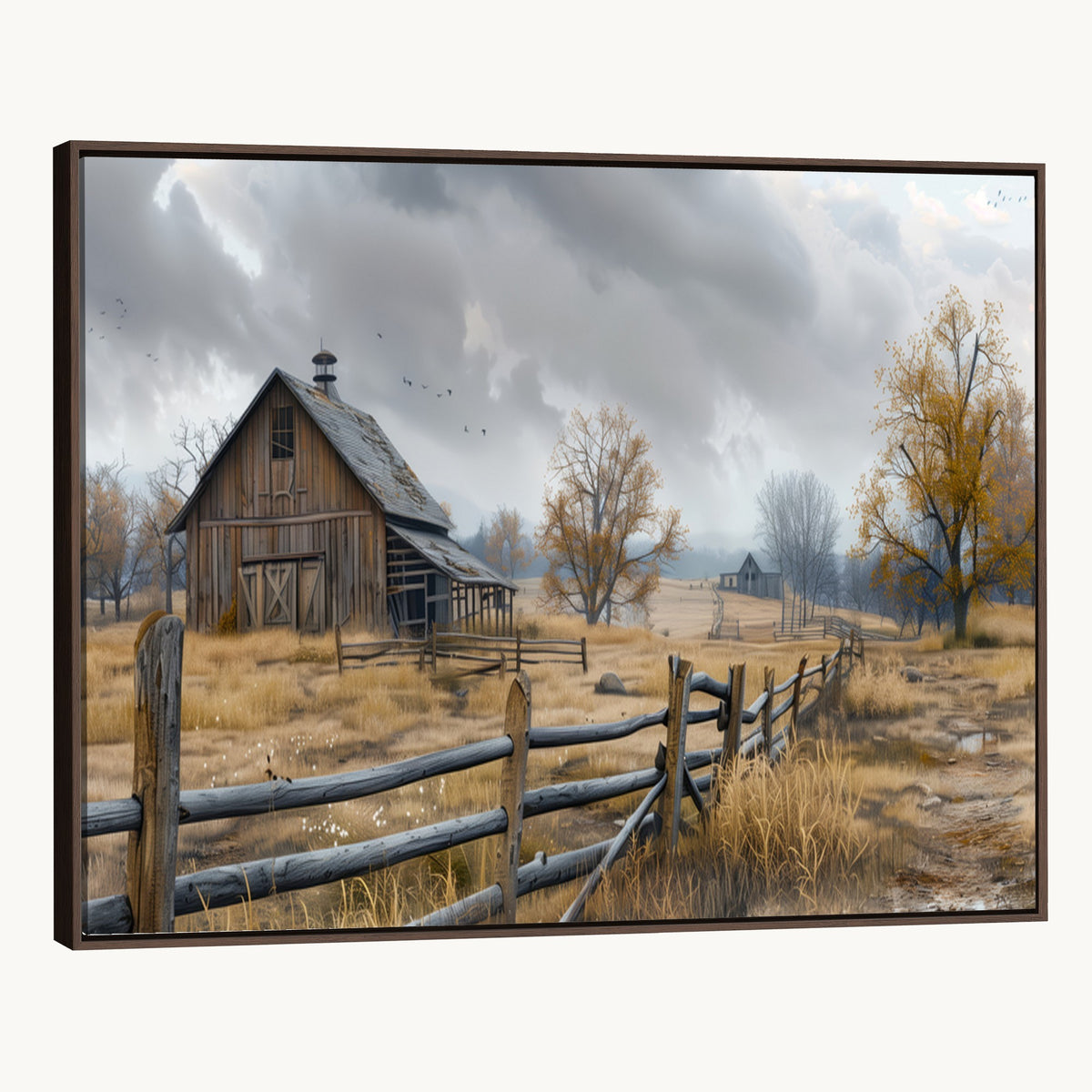 Farm1-MGV-CV-24X16 - Rustic Autumn Farmhouse Wall Art Canvas Print | Serene Countryside with Weathered Barn