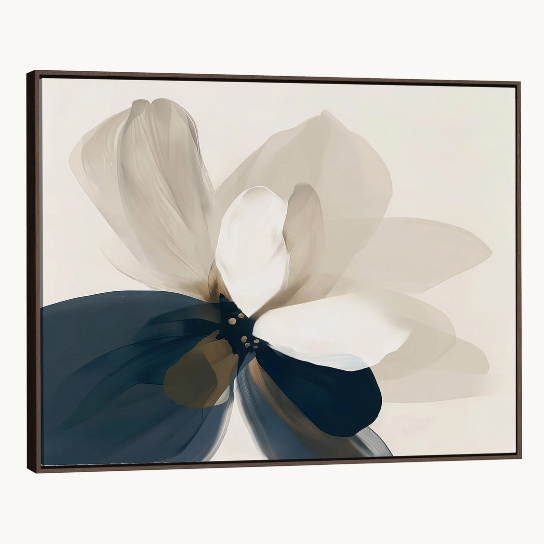 Minimal Flower Wall Art Canvas Print | Framed Beige and Navy Bloom