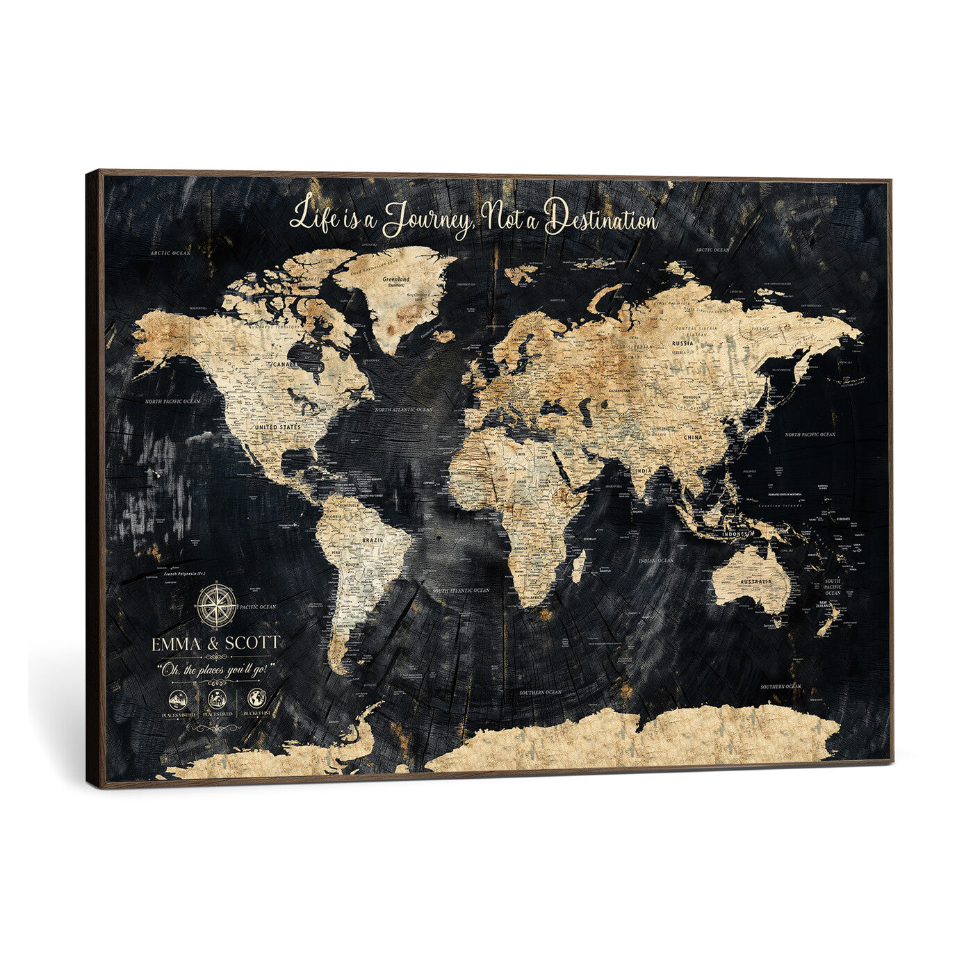 77472096-MGV-CV-36X24 - Custom Push Pin World Map Wall Art Canvas Print – Personalized Travel Tracker with Pins Framed Large for Home and Office Decor