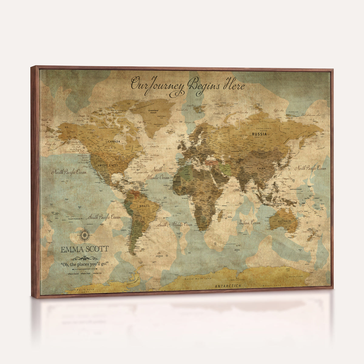 66550749-MGV-CV-36X24 - Custom Push Pin World Map Wall Art Canvas Print | Personalized Travel Tracker with Pins Framed Large for Home and Office Decor