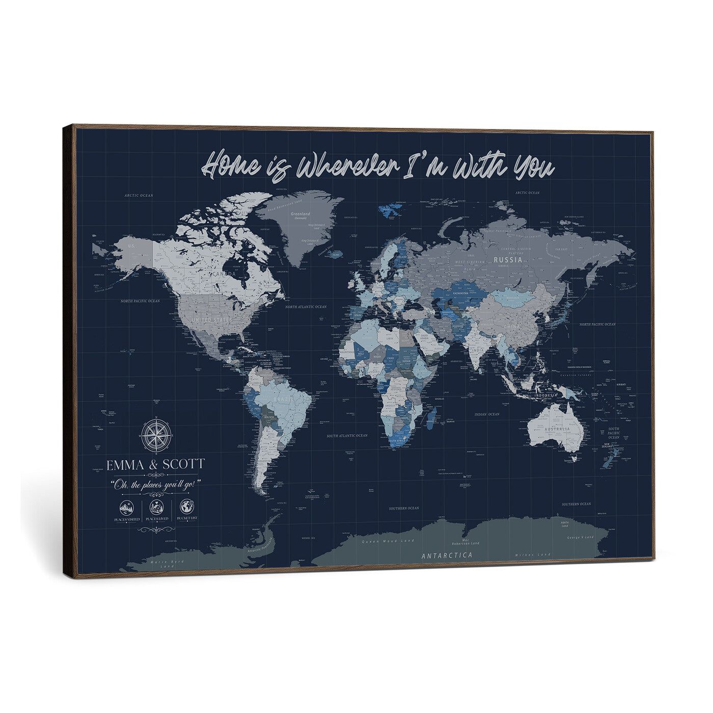 NEWMAP-18-MGV-CV-36X24 - Custom Push Pin World Map Wall Art Canvas Print – Personalized Travel Tracker with Pins Framed Large Print - NEWMAP-18