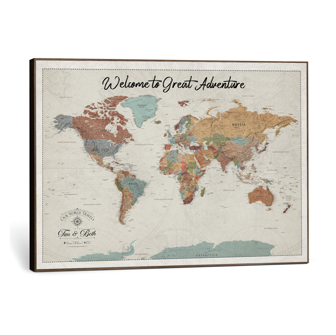32470528-MGV-CV-36X24 - Custom Push Pin World Map Wall Art Canvas Print – Personalized Travel Tracker with Pins Framed Large for Home and Office Decor