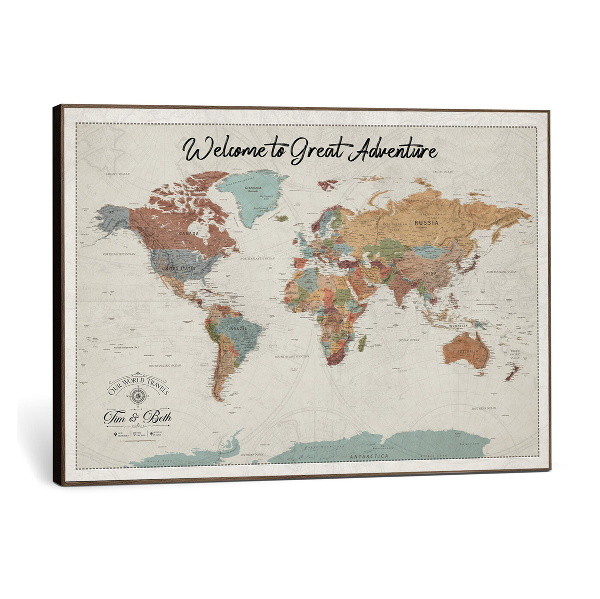 32470528-MGV-CV-36X24 - Custom Push Pin World Map Wall Art Canvas Print – Personalized Travel Tracker with Pins Framed Large for Home and Office Decor