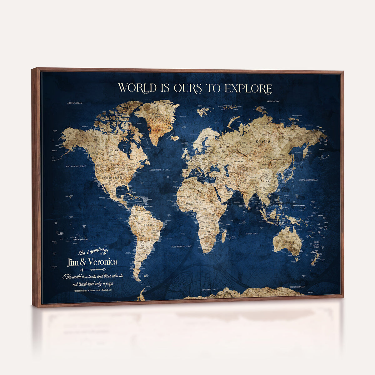 35296308-MGV-CV-36X24 - Custom Push Pin World Map Wall Art Canvas Print – Personalized Travel Tracker with Pins Framed Large for Home and Office Decor