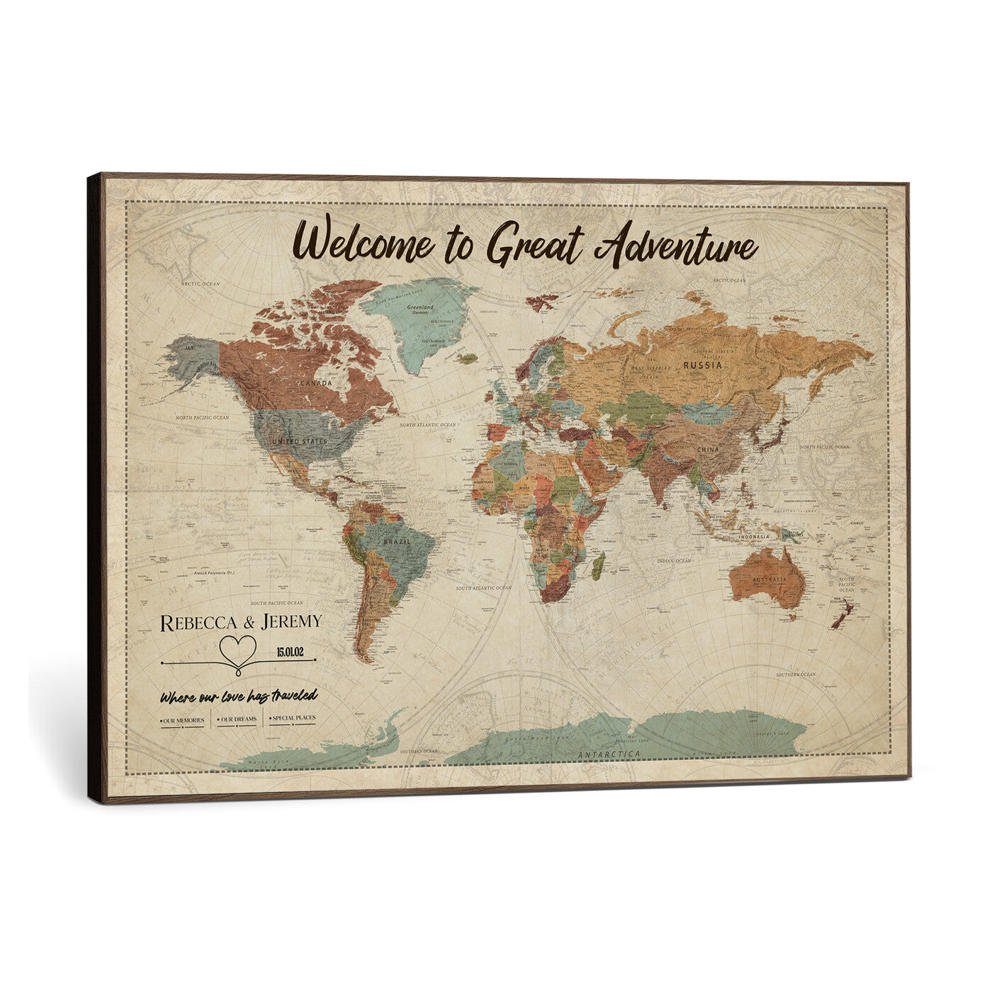 44361524-MGV-CV-36X24 - Custom Push Pin World Map Wall Art Canvas Print – Personalized Travel Tracker with Pins Framed Large for Home and Office Decor
