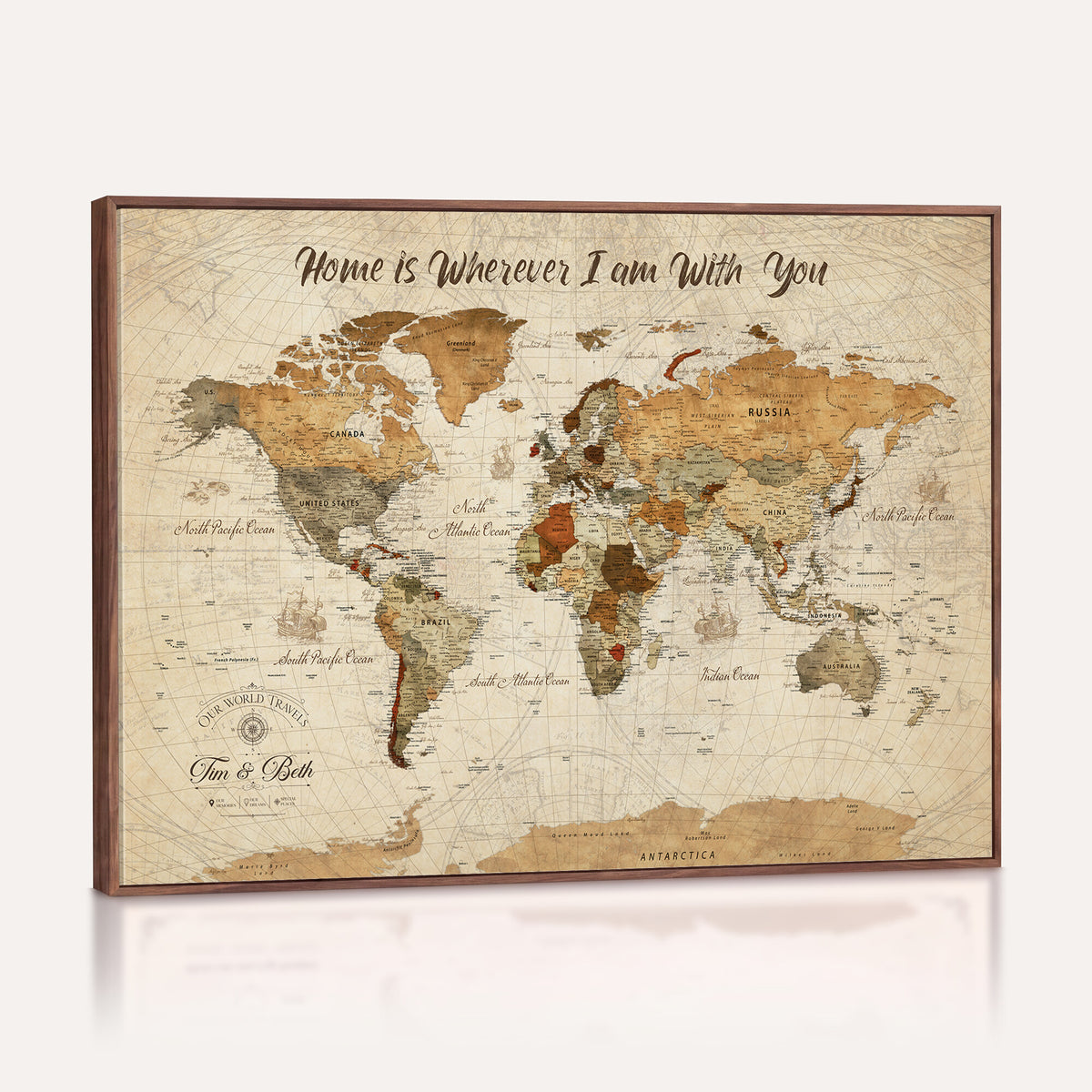 53710338-MGV-CV-36X24 - Custom Push Pin World Map Wall Art Canvas Print | Personalized Travel Tracker with Pins Framed Large for Home and Office Decor