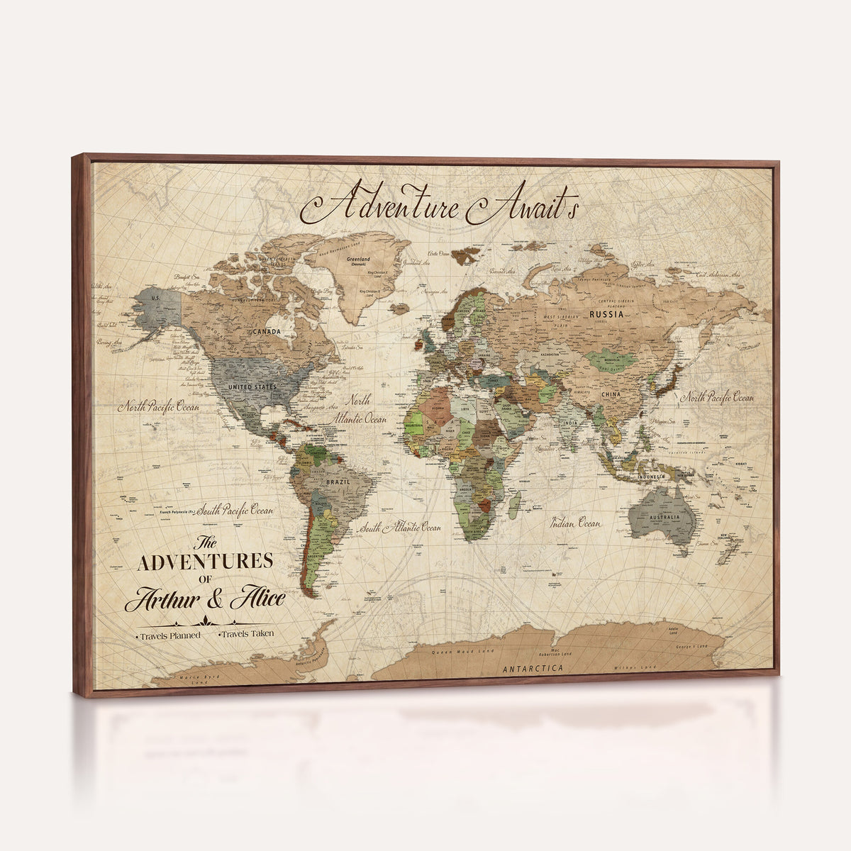 18308111-MGV-CV-36X24 - Custom Push Pin World Map Wall Art Canvas Print | Personalized Travel Tracker with Pins Framed Large for Home and Office Decor